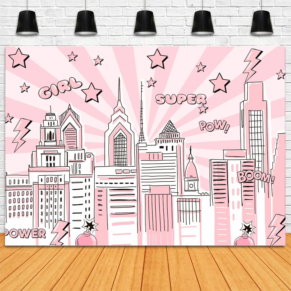 Kids Backdrops Pink Comic City Power Burst Newborn Photography Backdrop UK By Magali