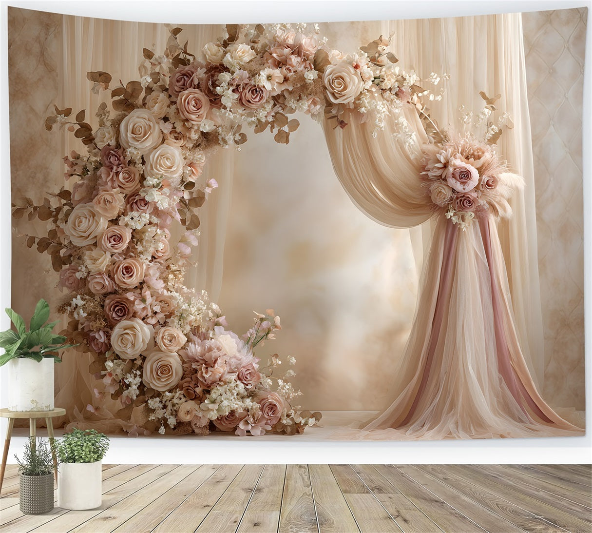 Backdrop Mother's Day Elegant Cream Rose Floral Arch Mothers Day Photo Booth Backdrops UK By Magali