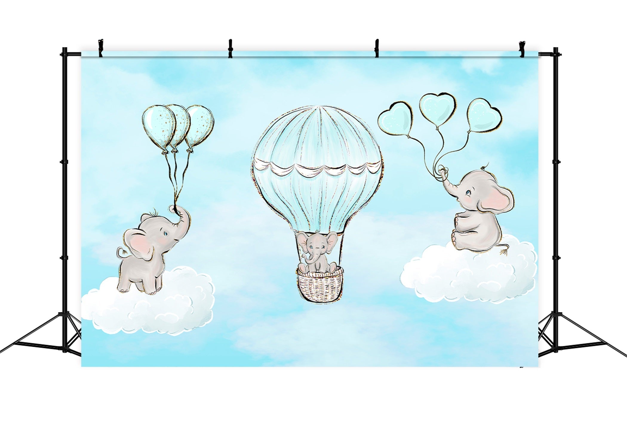 Backdrops For Kids Baby Elephant Cloud Balloon Ride Newborn Photo Backdrop UK By Magali