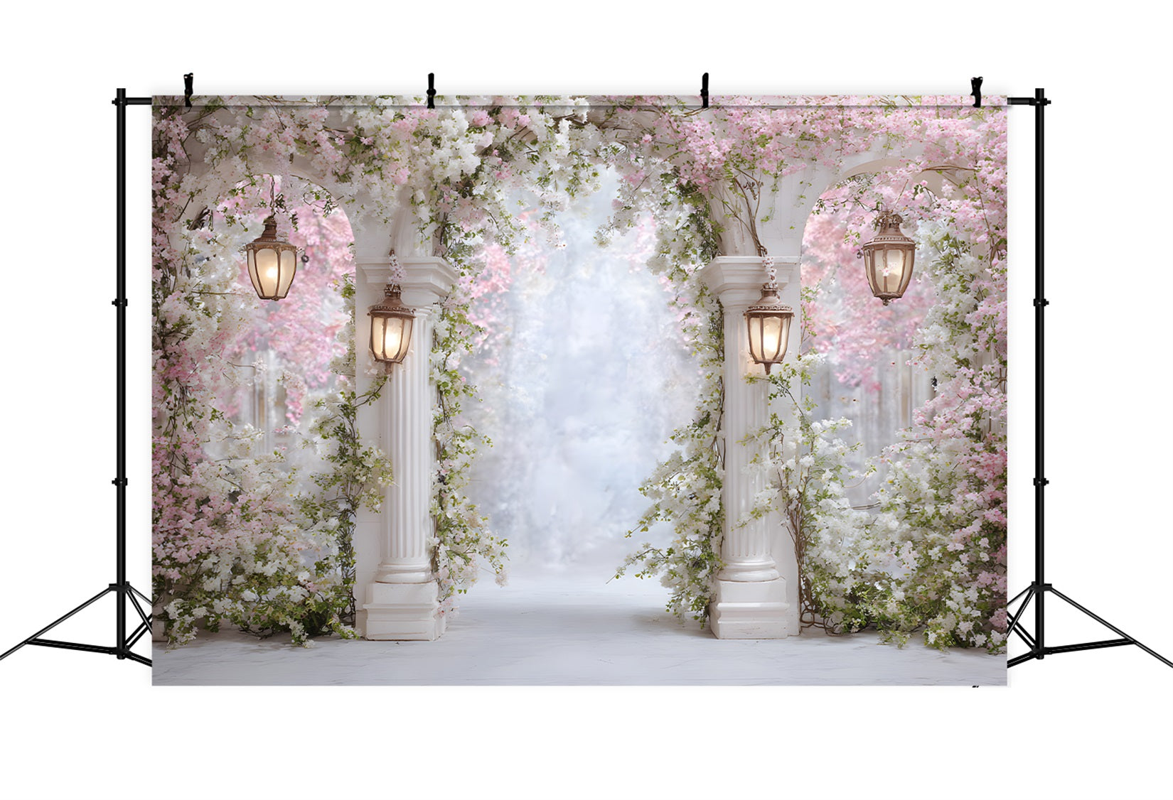Mothers Day Photo Booth Backdrop Soft Pink Blossom Pillars Mother's Day Photo Booth Backdrop UK By Magali