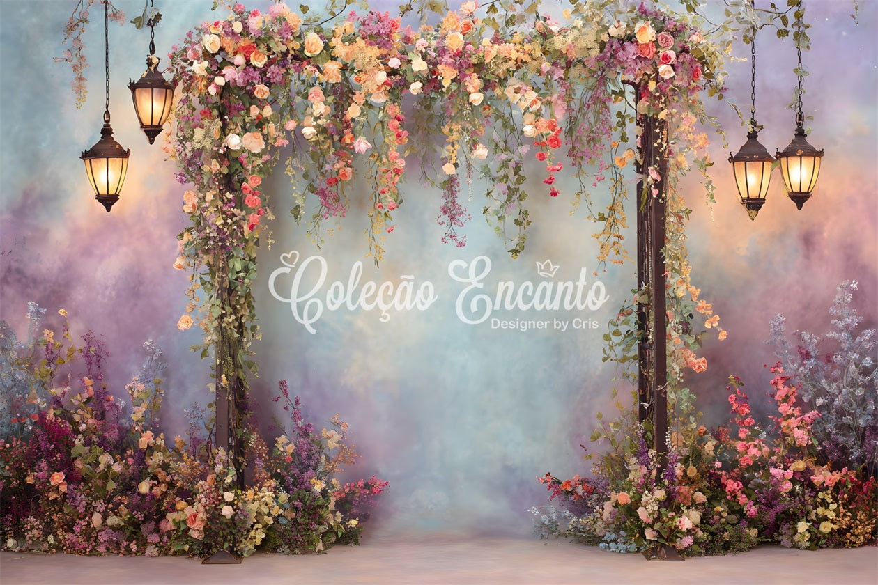 Mother's Day Backdrop With Flowers Colorful Lantern Floral Gateway Mothers Day Picture Backdrop UK By Magali