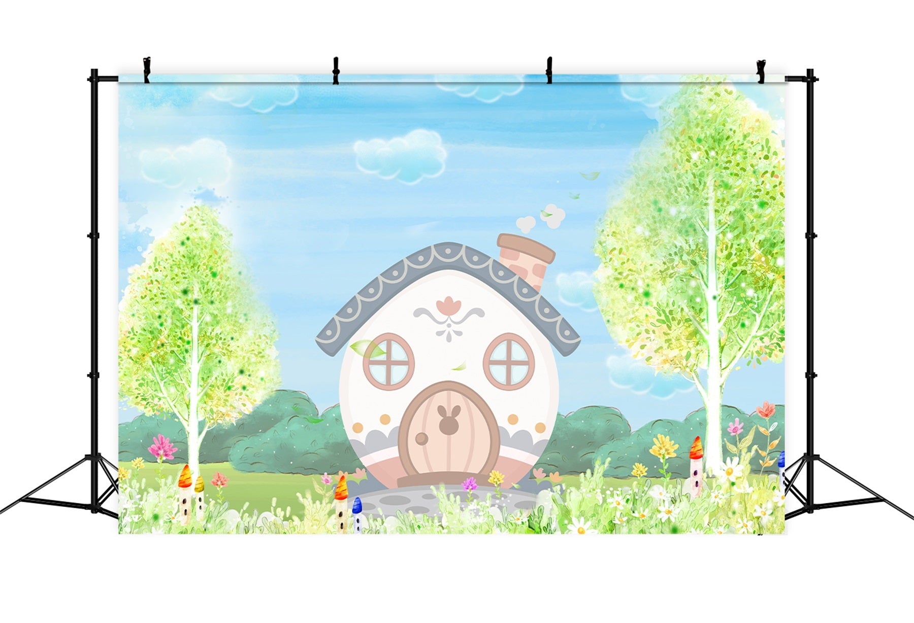 Kids Photoshoot Backdrop Pastel Bunny Cottage Spring Garden Childrens Backdrops UK By Magali