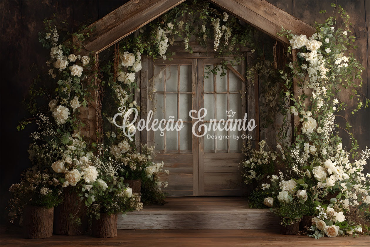 Mothers Day Photo Booth Backdrops Wooden Doorway Fresh Flowers Mother Day Backdrop UK By Magali