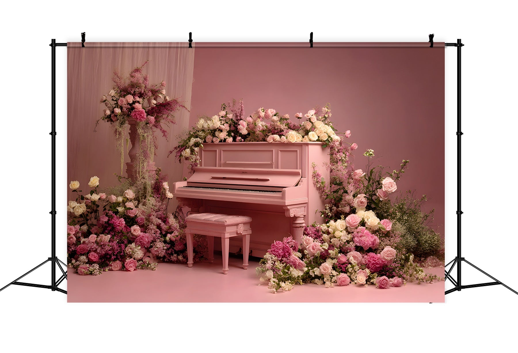 Mother's Day Backdrop Pink Rose Floral Piano Backdrop Design For Mother's Day UK By Magali