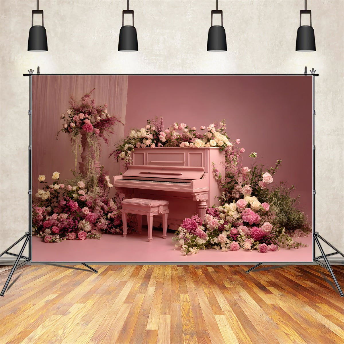 Mother's Day Backdrop Pink Rose Floral Piano Backdrop Design For Mother's Day UK By Magali