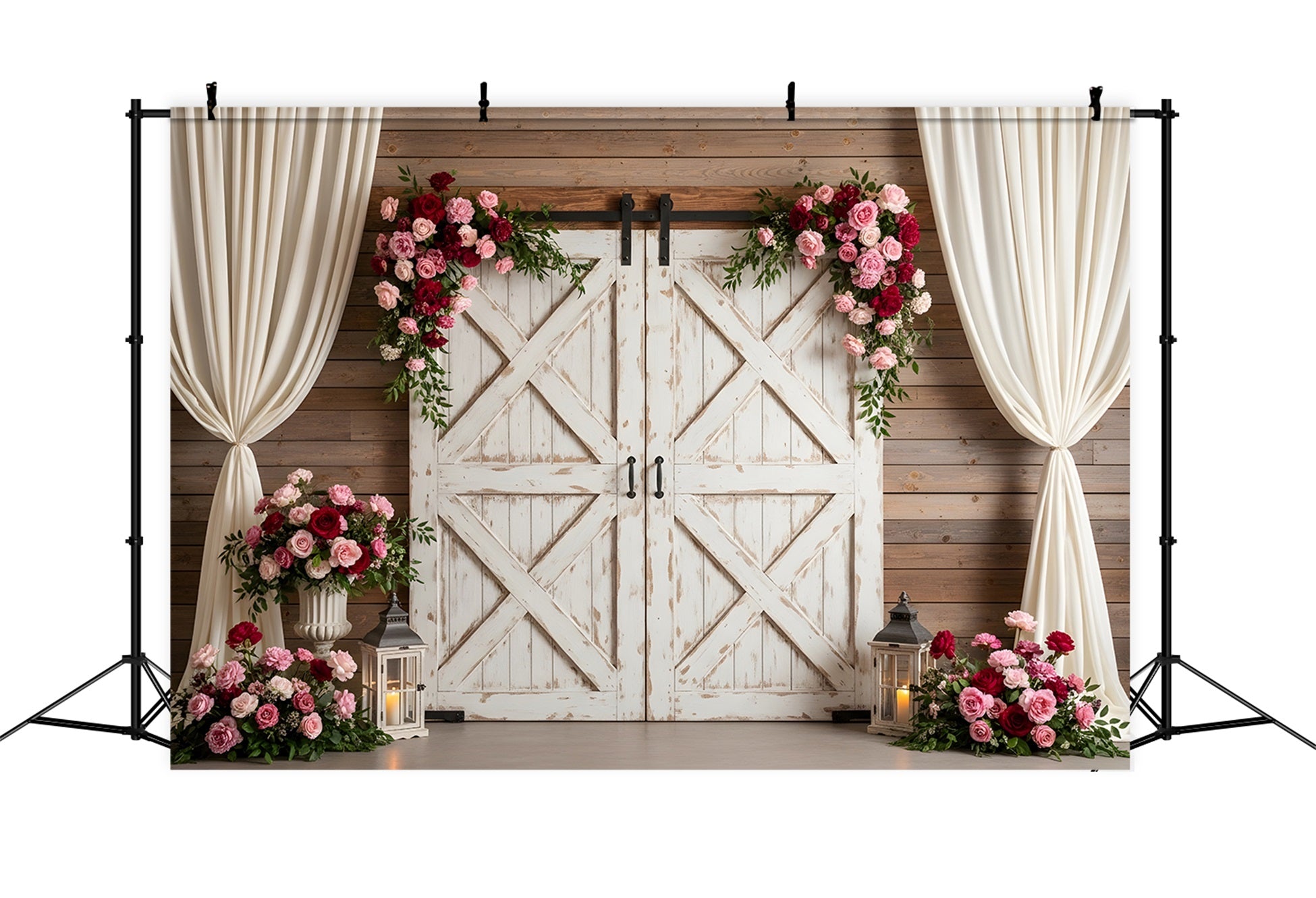Backdrop Mothers Day Rustic Barn Door Rose Lanterns Backdrop Ideas For Mother's Day UK By Magali
