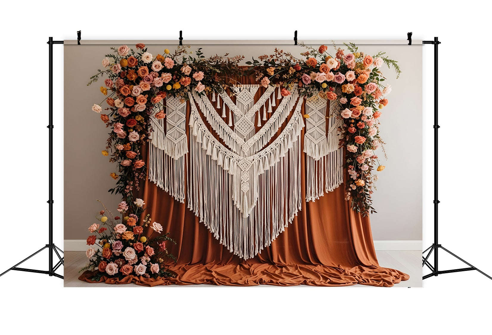 Backdrop Mother's Day Terracotta Macrame Floral Drape Wall Mother's Day Photo Backdrop UK By Magali