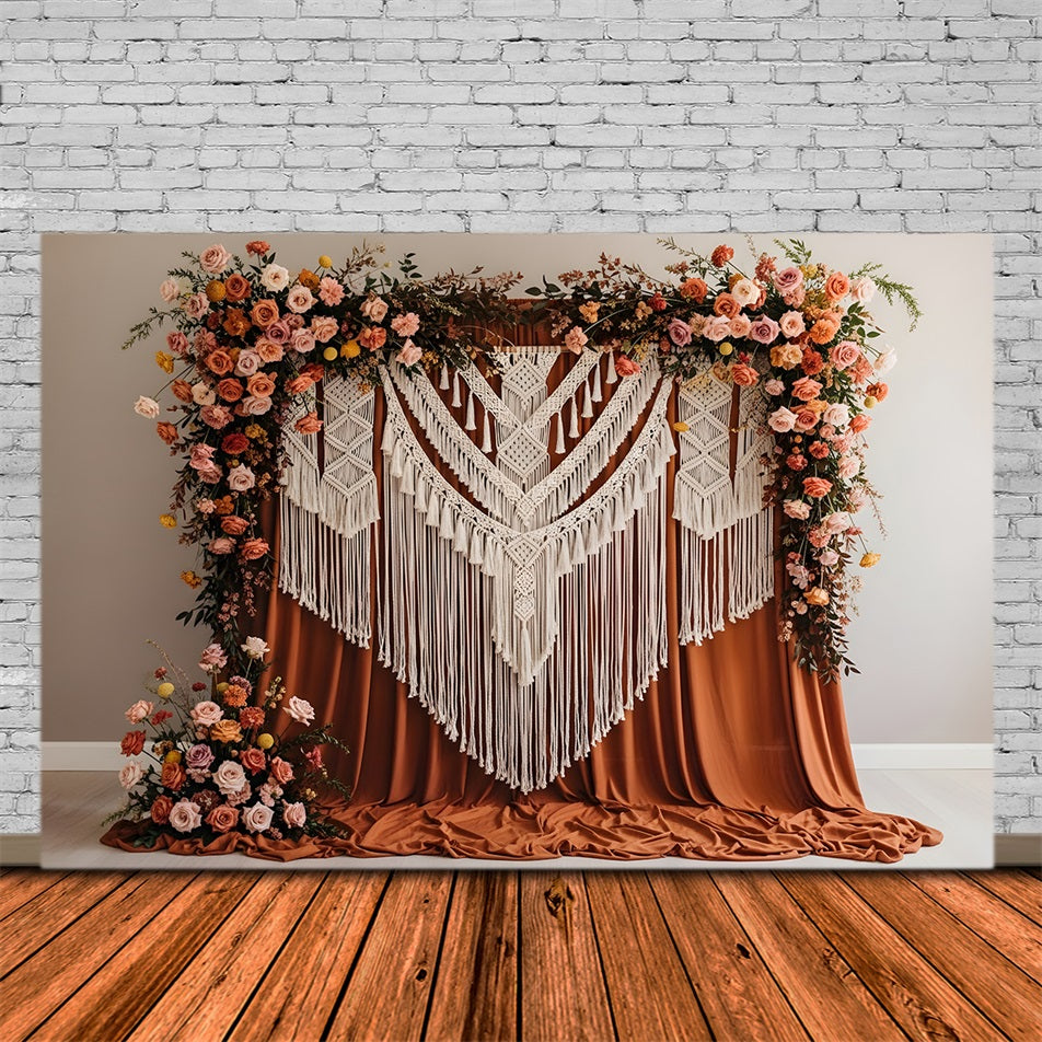Backdrop Mother's Day Terracotta Macrame Floral Drape Wall Mother's Day Photo Backdrop UK By Magali