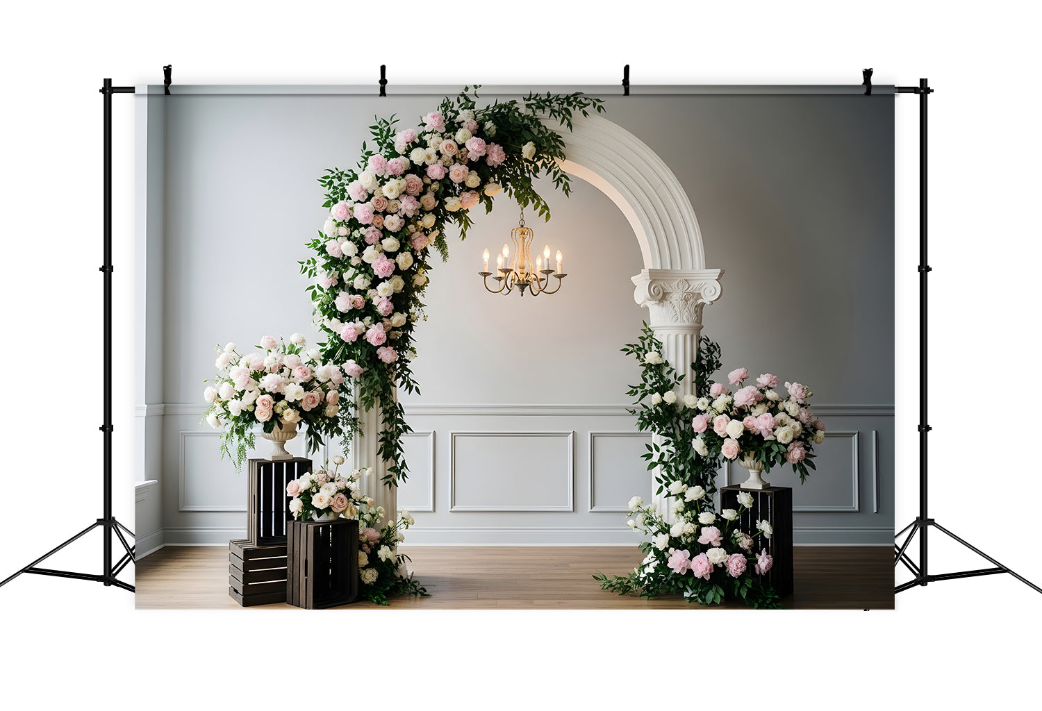 Mothers Day Picture Backdrop Blush Floral Chandelier Arch Frame Mother's Day Backdrops UK By Magali
