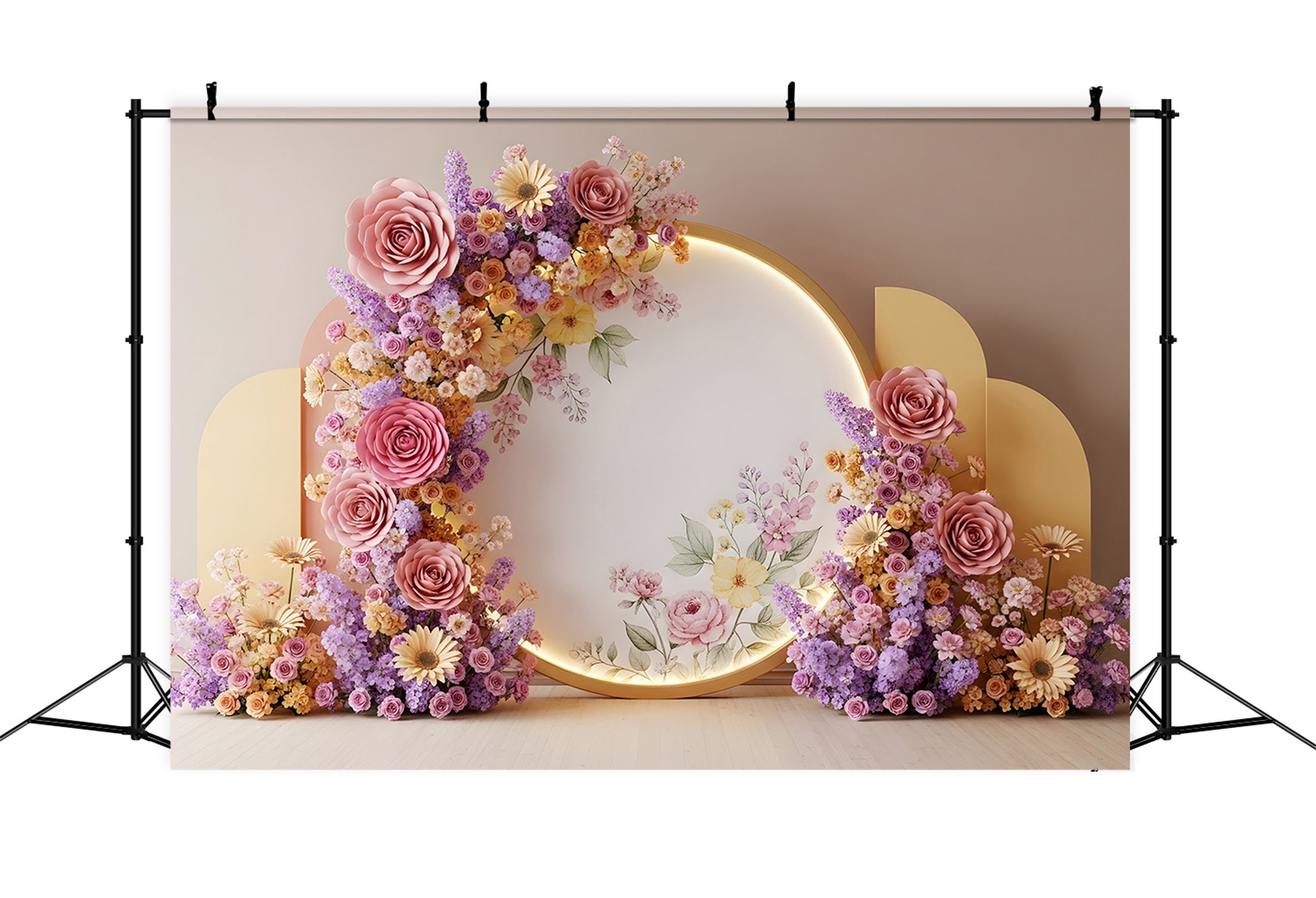 Mother's Day Backdrops Pastel Flower Halo Gold Panels Floral Mother's Day Backdrop Ideas UK By Magali
