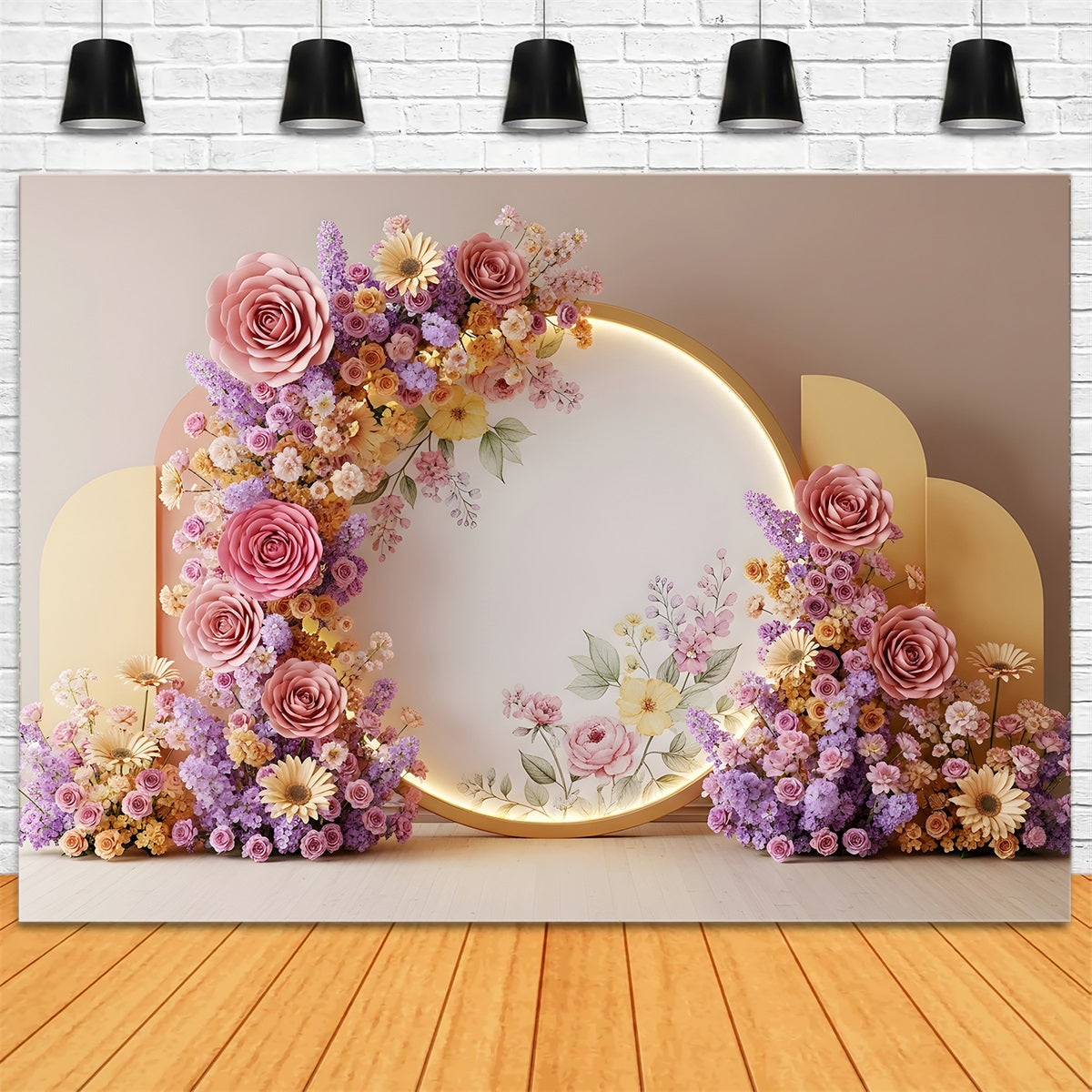 Mother's Day Backdrops Pastel Flower Halo Gold Panels Floral Mother's Day Backdrop Ideas UK By Magali