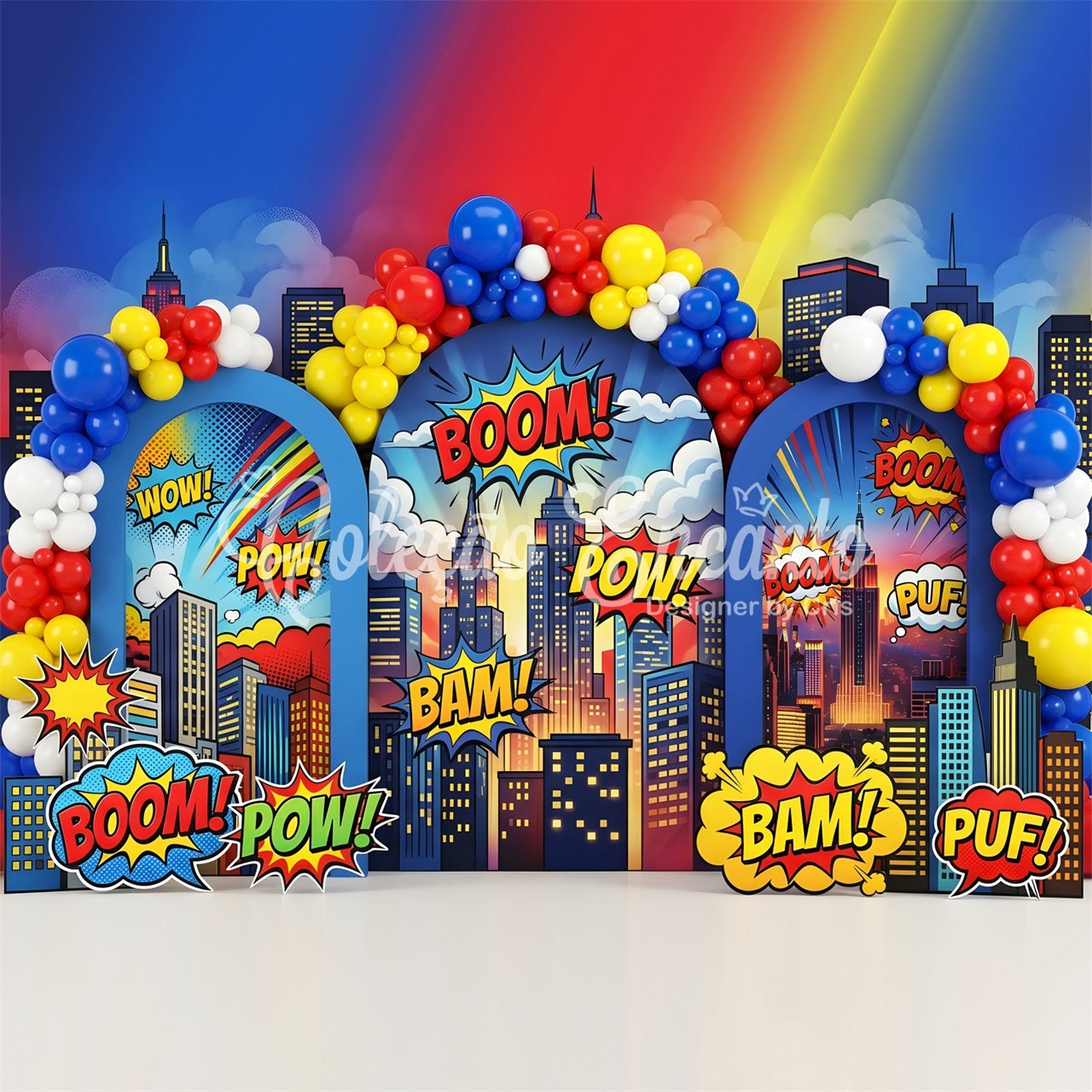 Newborn Photography Backdrops Comic Boom Balloon City Arch Kids Backdrop UK CEM65-1