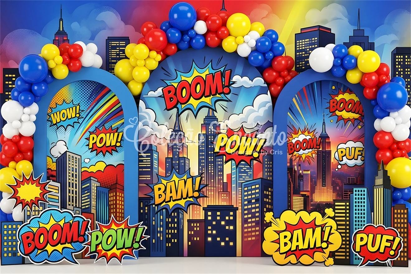Newborn Photography Backdrops Comic Boom Balloon City Arch Kids Backdrop UK CEM65-1