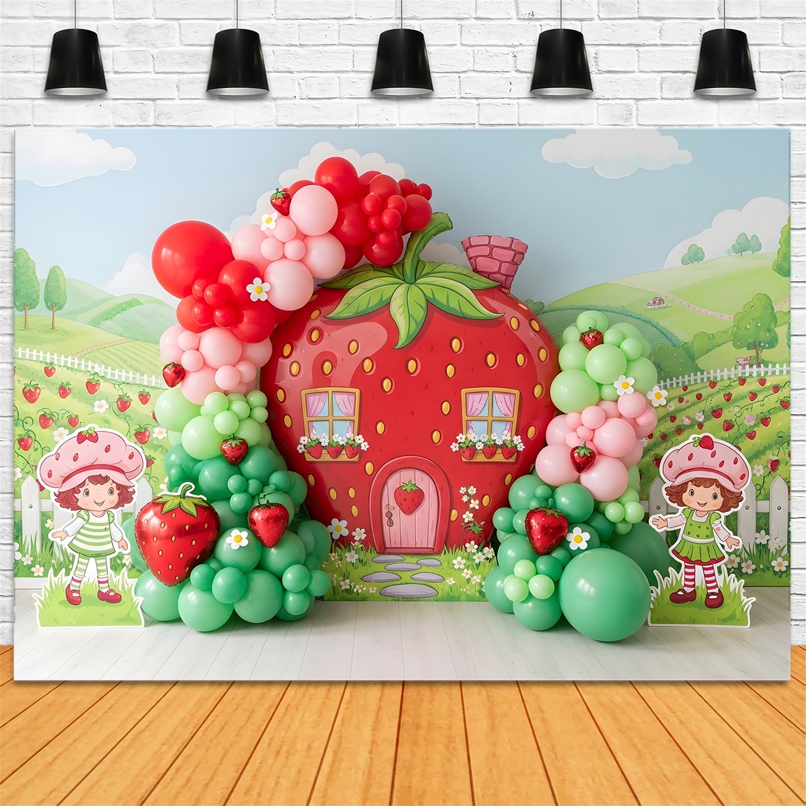 Photography Backdrops for Kids Strawberry Cottage Balloon Garden Newborn Backdrop UK CEM65-10