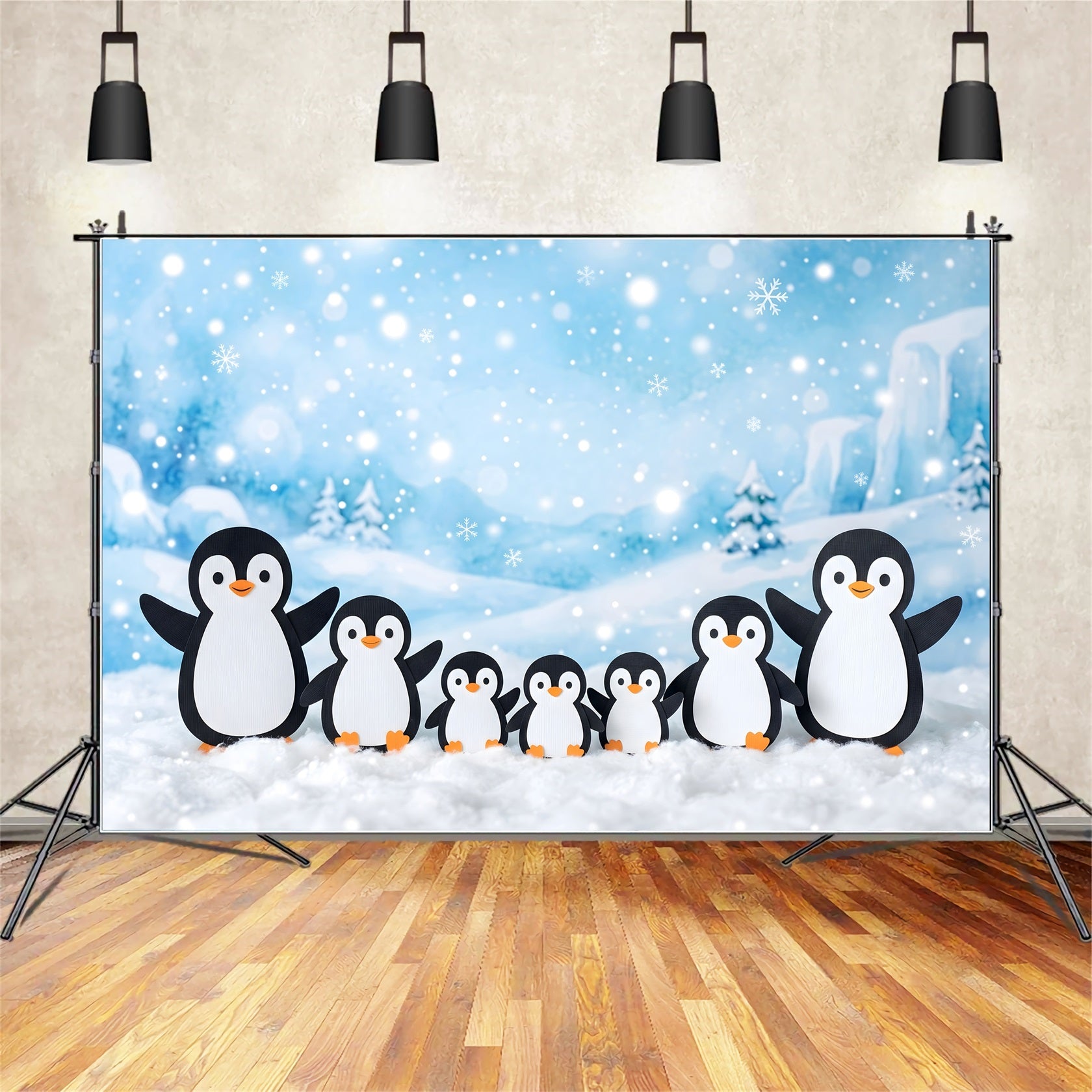 Snowy Christmas Backdrop Snowy Penguin Family Winter Wonderland Photo Backdrop Christmas UK CEM65-101