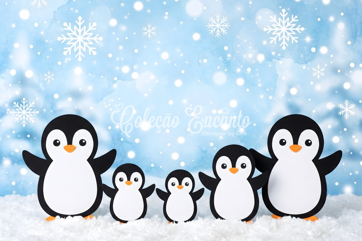 Christmas Scene Backdrop Blue Snowflake Penguin Family Magic Christmas Backdrop Design UK CEM65-102