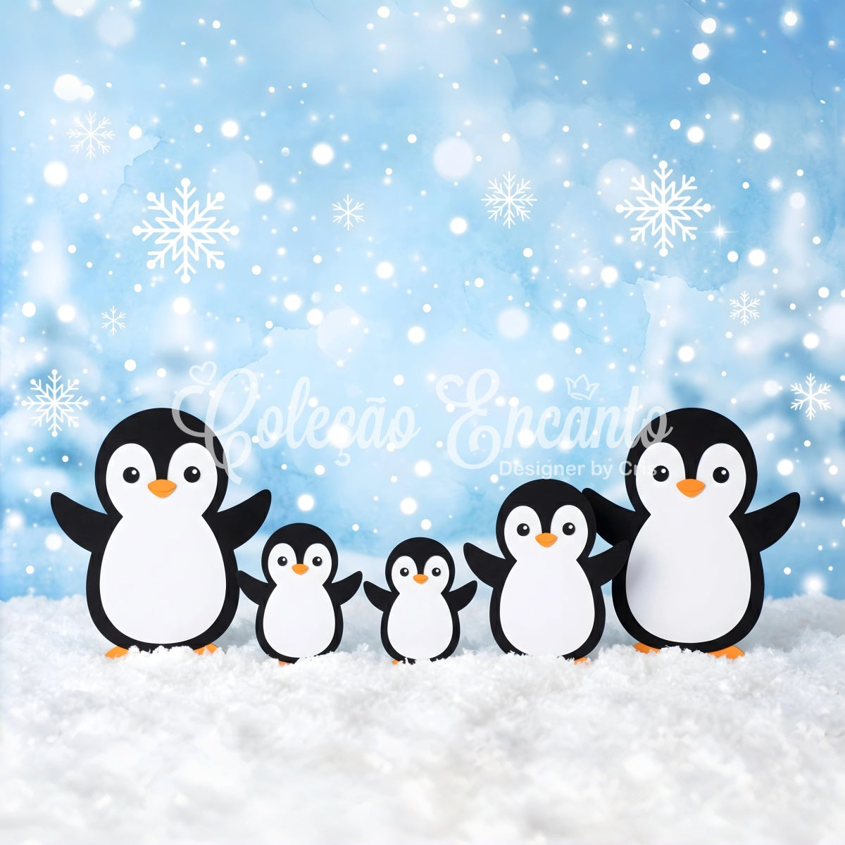 Christmas Scene Backdrop Blue Snowflake Penguin Family Magic Christmas Backdrop Design UK CEM65-102