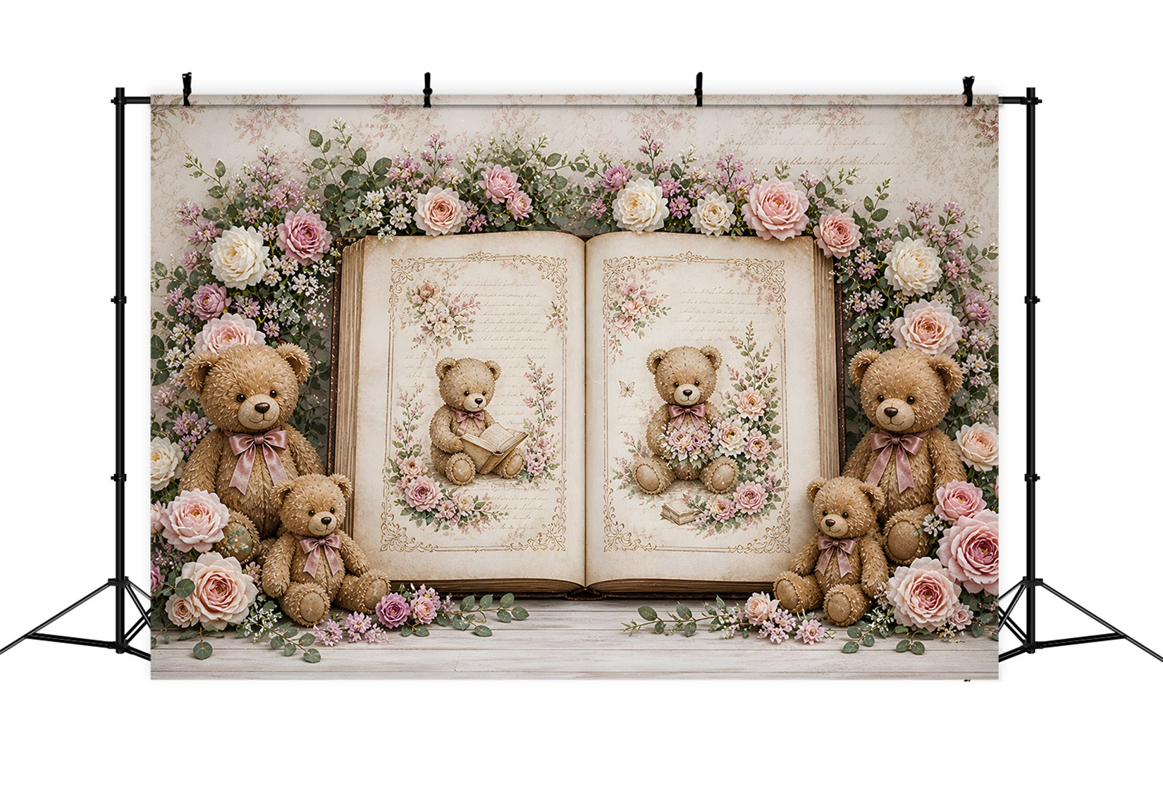 Newborn Backdrop Fabric Vintage Teddy Storybook Rose Kids Photoshoot Backdrop UK CEM65-11