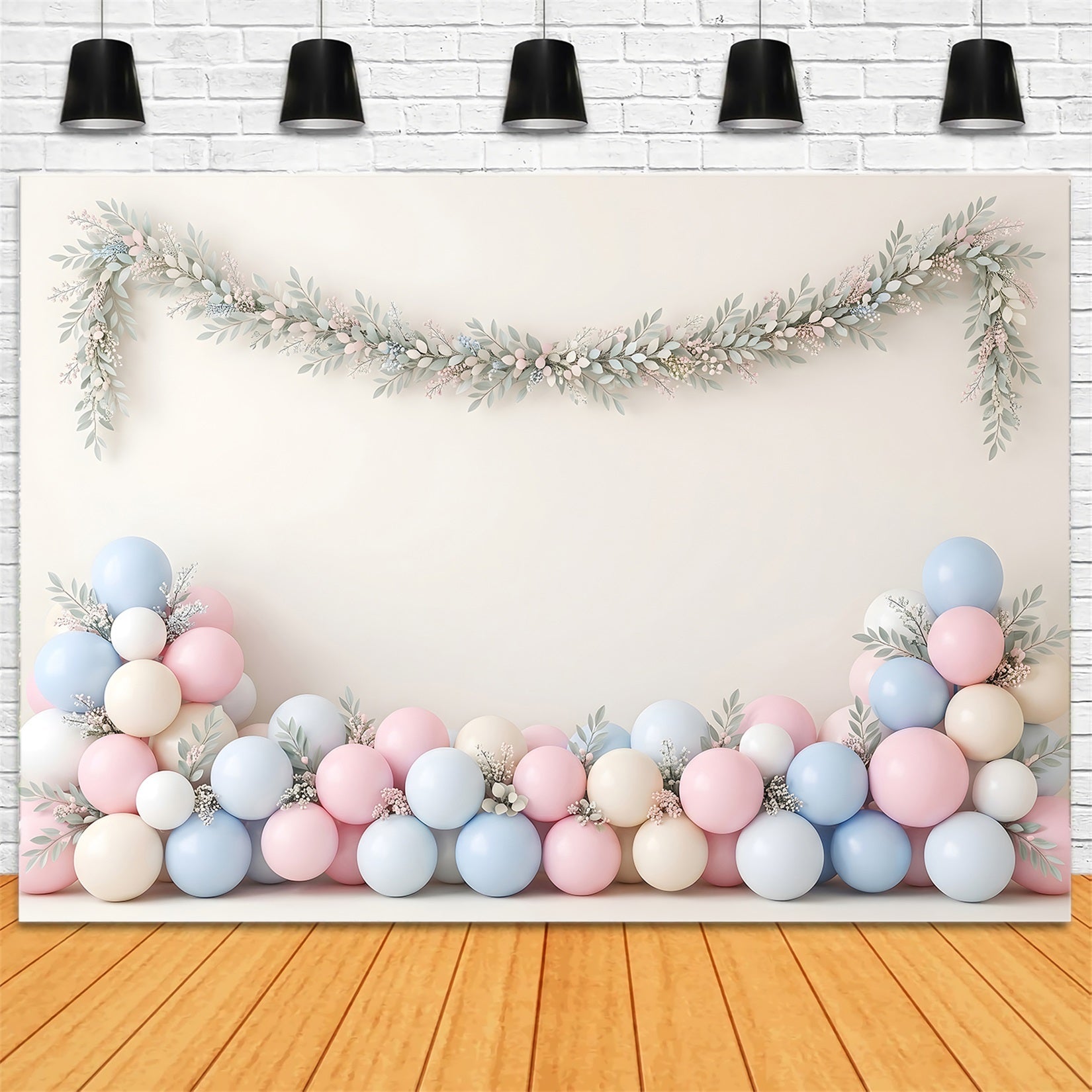 Backdrops for Kids Soft Pastel Balloon Leaf Garland Backdrops for Newborn Photography UK CEM65-12