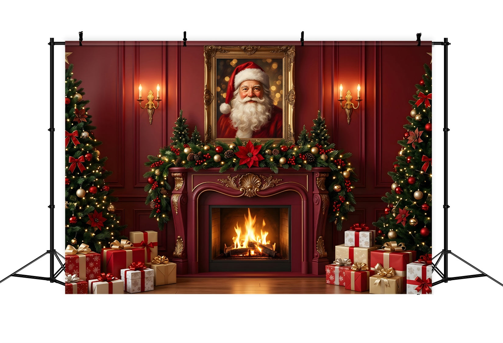 Christmas Backdrop Santa Portrait Red Fireplace Room Christmas Backdrops For Photos UK CEM65-126