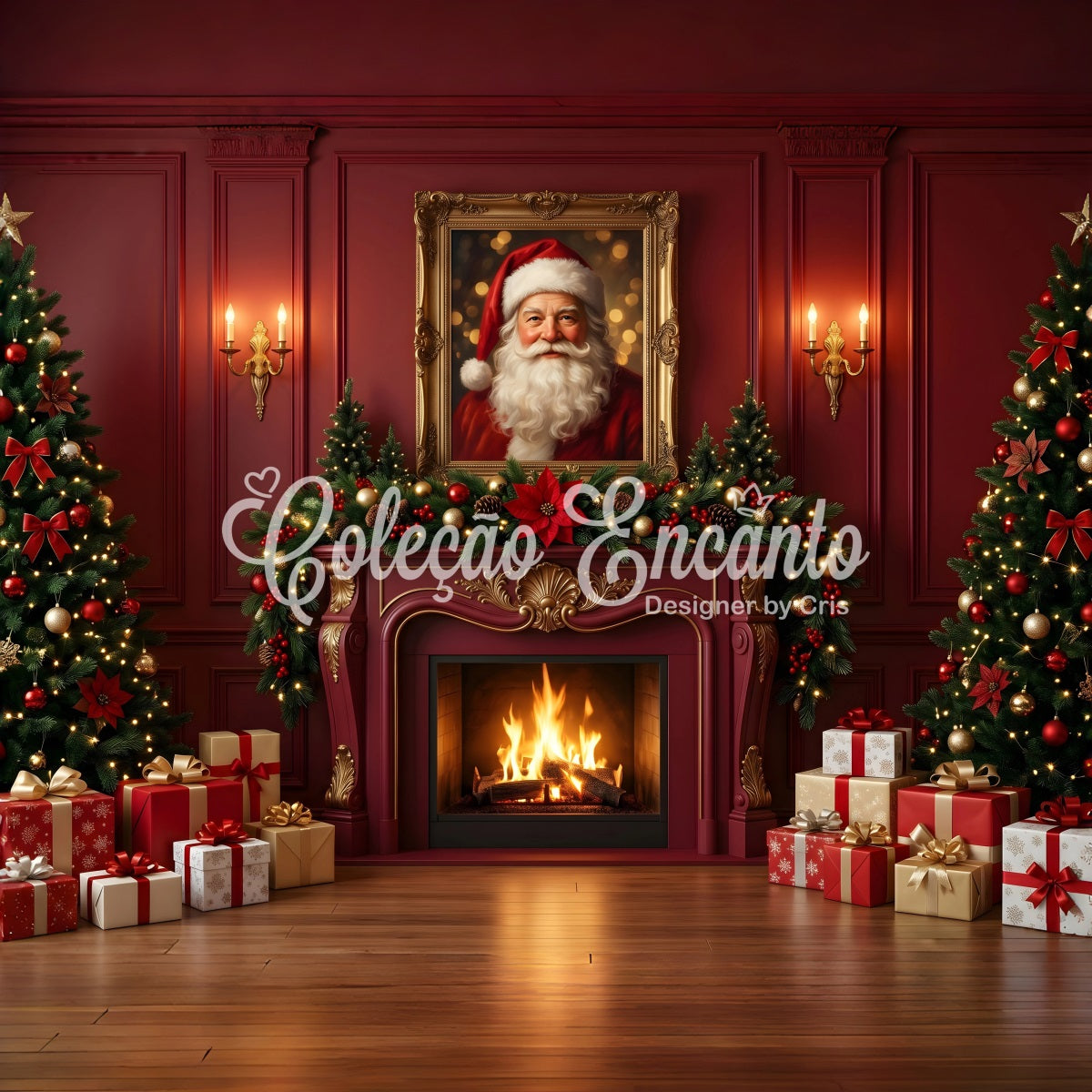 Christmas Backdrop Santa Portrait Red Fireplace Room Christmas Backdrops For Photos UK CEM65-126