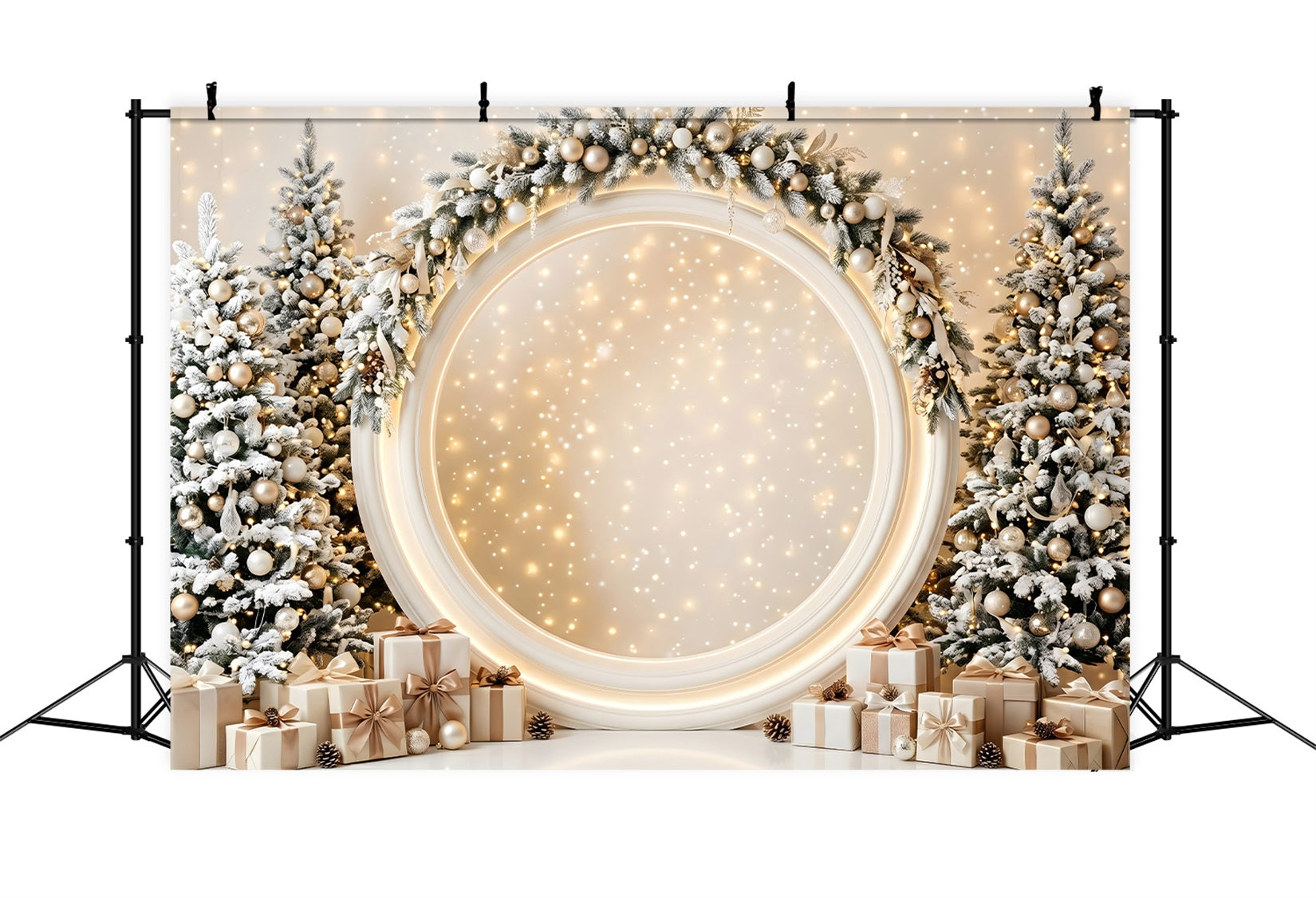 Christmas Stage Backdrops Glowing Ivory Round Arch Gifts Christmas Backdrop Photography UK CEM65-131