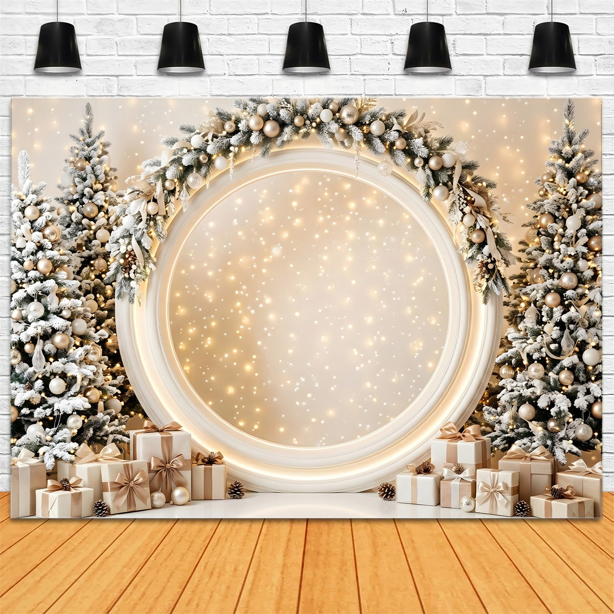 Christmas Stage Backdrops Glowing Ivory Round Arch Gifts Christmas Backdrop Photography UK CEM65-131