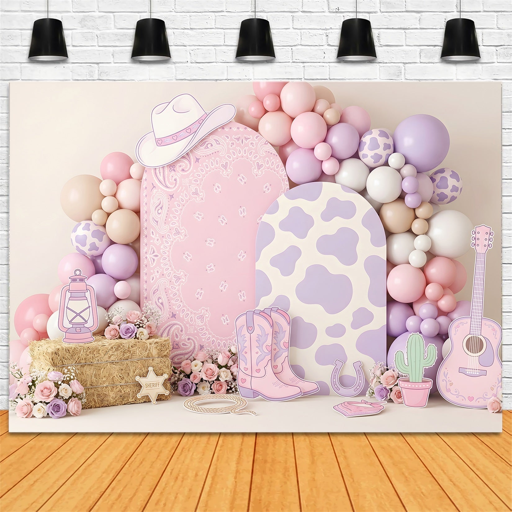 Kids Photography Backdrop Pastel Cowgirl Balloon Western Newborn Photo Backdrop UK CEM65-14