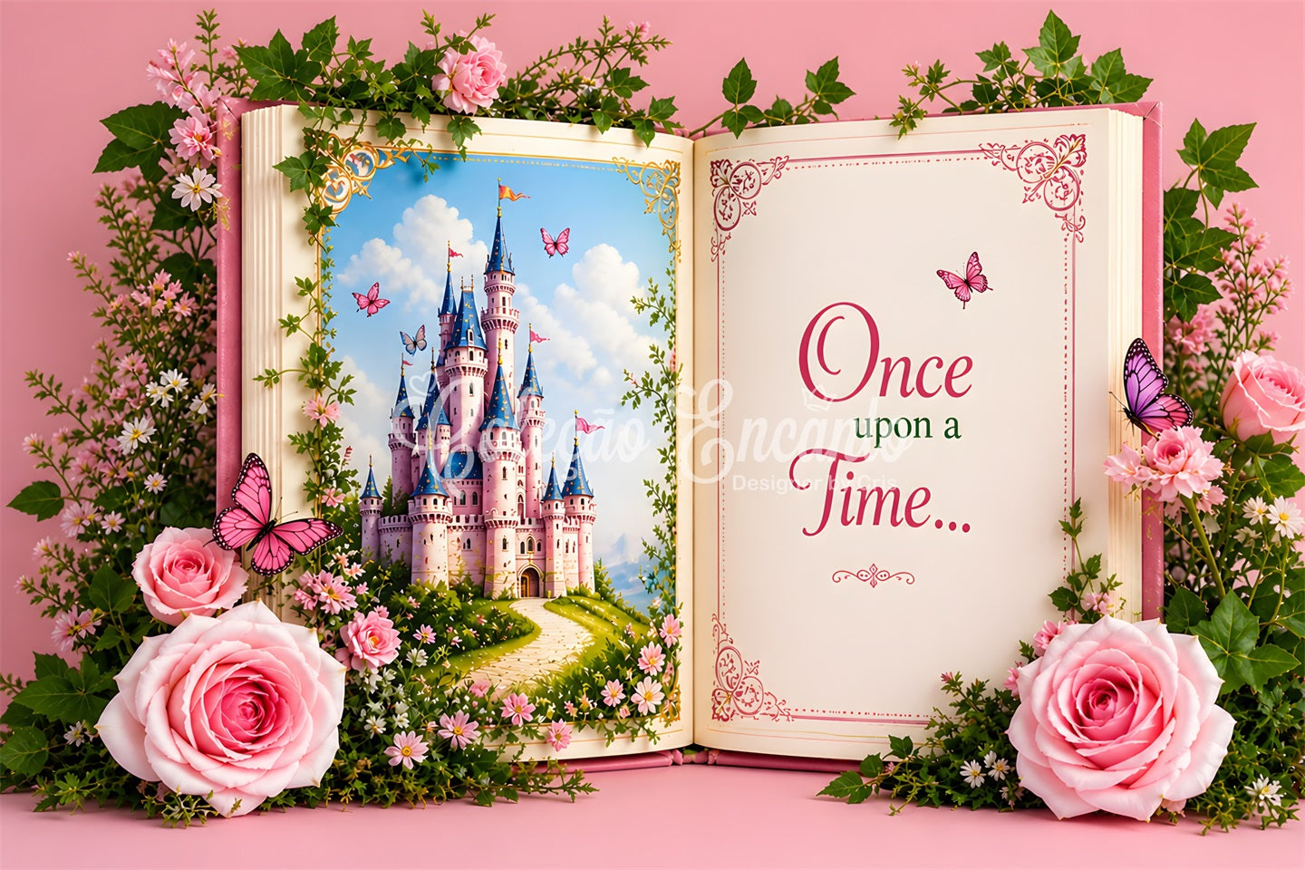 Backdrop for Newborn Photography Fairytale Castle Storybook Rose Backdrop for Kids UK CEM65-15
