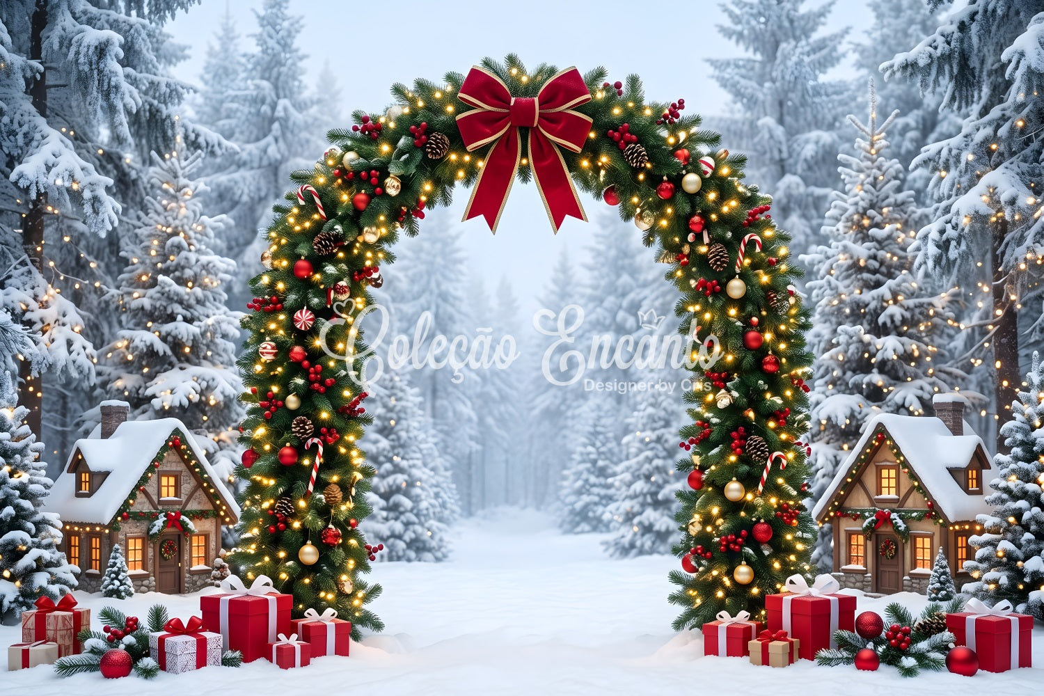Winter Wonderland Christmas Backdrop Snowy Forest Garland Village Arch Christmas Backdrop Ideas UK CEM65-158