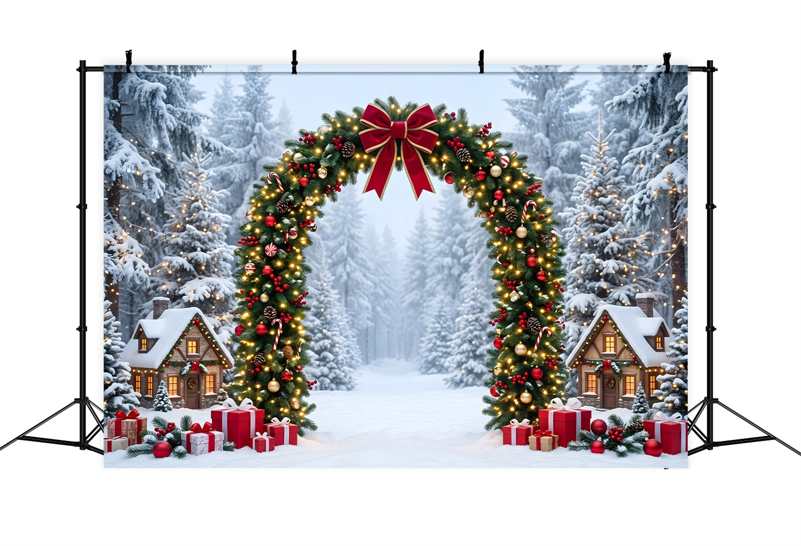Winter Wonderland Christmas Backdrop Snowy Forest Garland Village Arch Christmas Backdrop Ideas UK CEM65-158