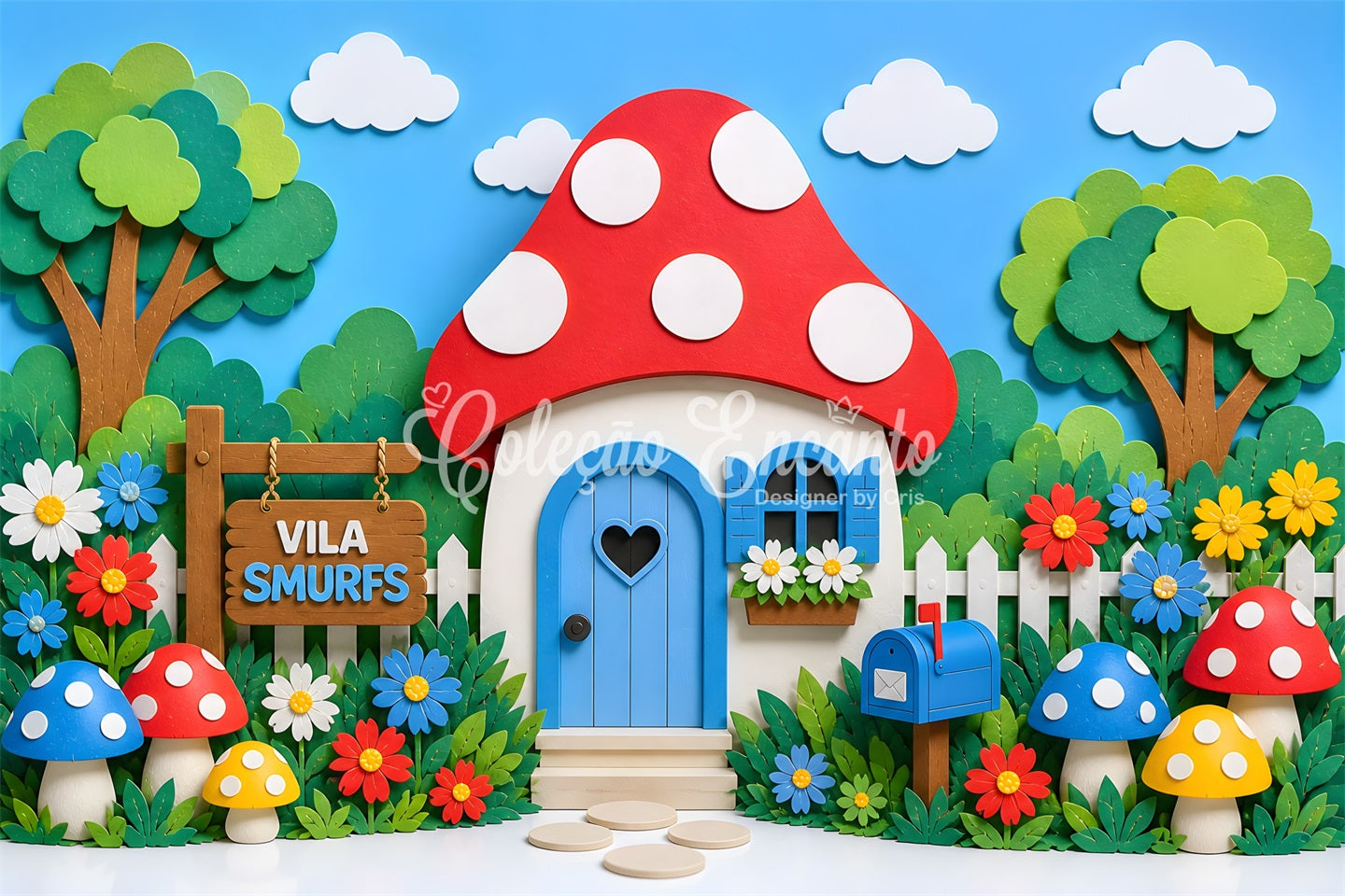 Kids Photoshoot Backdrop Mushroom Cottage Flower Garden Yard Newborn Backdrop Fabric UK CEM65-17