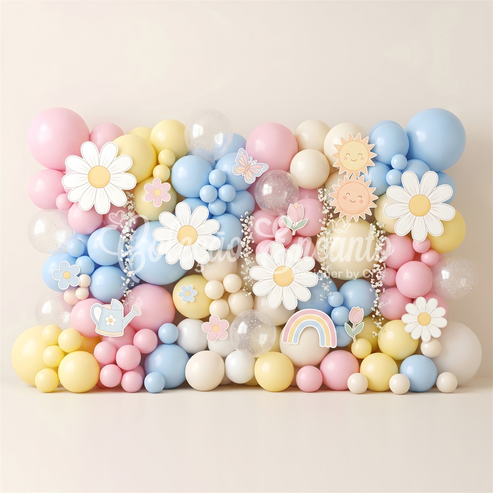 Newborn Photoshoot Backdrop Pastel Daisy Sunshine Balloon Wall Christmas Kids Backdrop UK CEM65-18