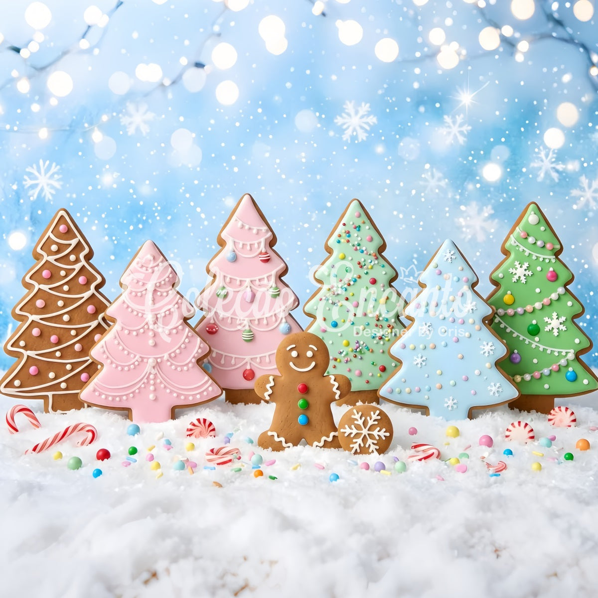 Diy Christmas Photo Backdrop Pastel Gingerbread Cookie Tree Wonderland Christmas Backdrop UK CEM65-188