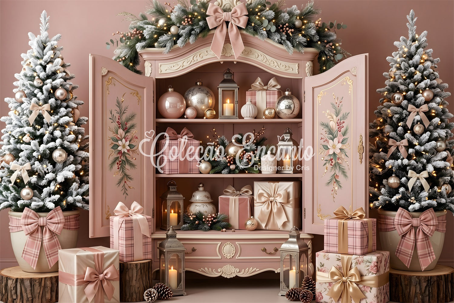 Pink Christmas Backdrop Blush Pink Cabinet Ornament Christmas Backdrops For Photography UK CEM65-195