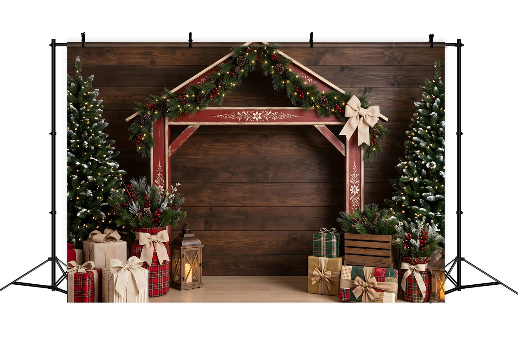 Dark Christmas Backdrop Rustic Red Market Stall Professional Christmas Backdrops UK CEM65-197