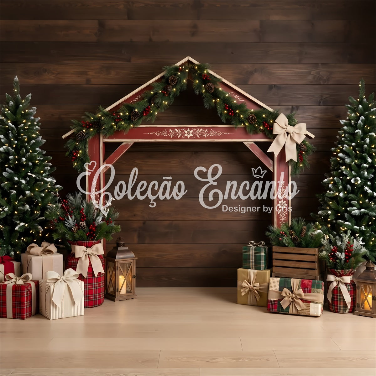 Dark Christmas Backdrop Rustic Red Market Stall Professional Christmas Backdrops UK CEM65-197