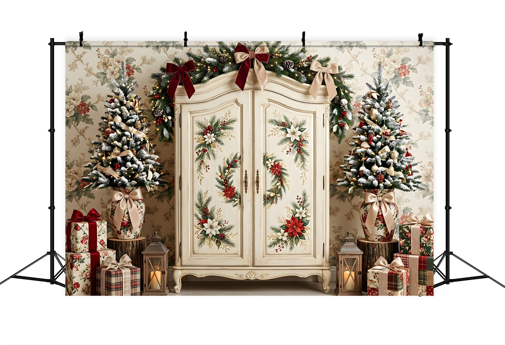 Christmas Picture Backdrops Vintage Floral Wardrobe Tree Christmas Backdrop Photography UK CEM65-199