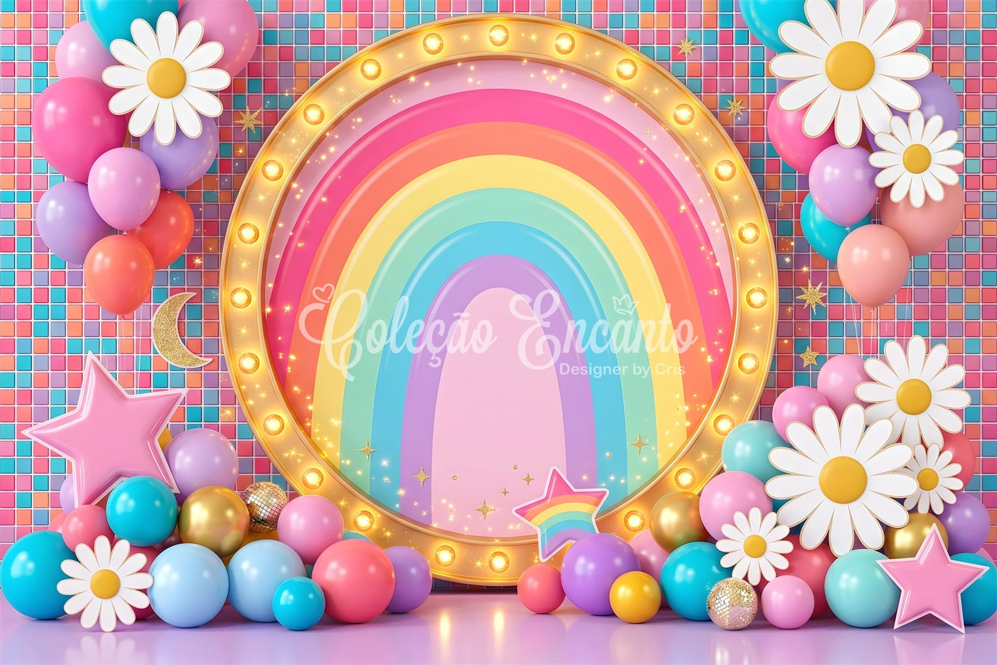 Backdrop for Kids Rainbow Marquee Daisy Balloon Backdrop for Newborn Photography UK CEM65-20