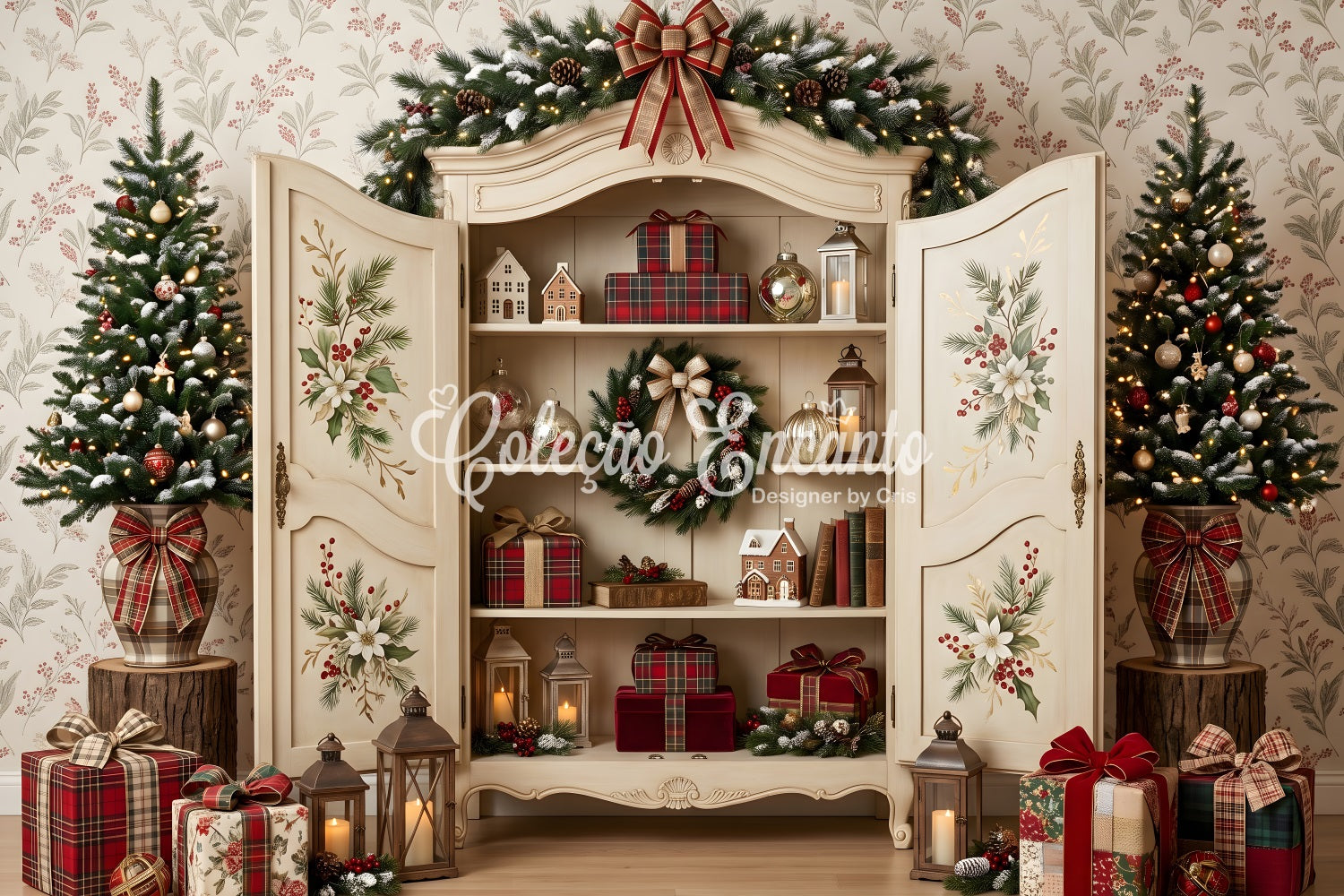 Christmas Backdrop Open Floral Cabinet Gift Christmas Picture Backdrop UK CEM65-200