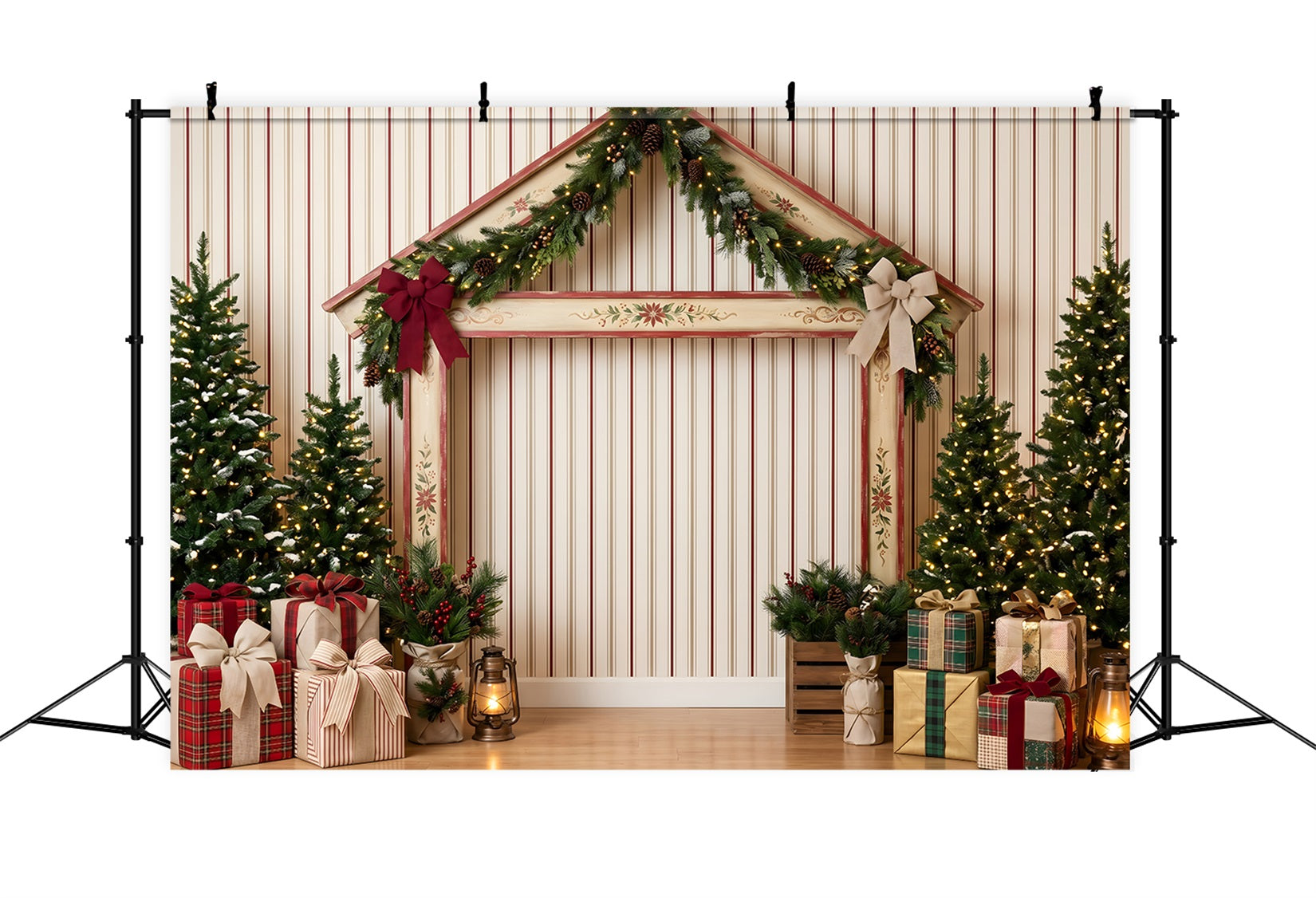 Christmas Wall Backdrops Striped Holiday Market Stall Christmas Photo Backdrop Ideas UK CEM65-201