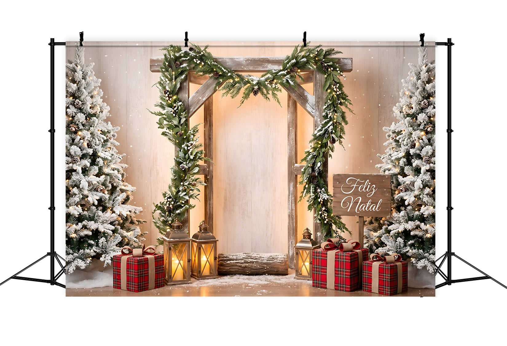 Simple Christmas Backdrop Frosted Wooden Arch Lantern Photo Backdrop Christmas UK CEM65-203