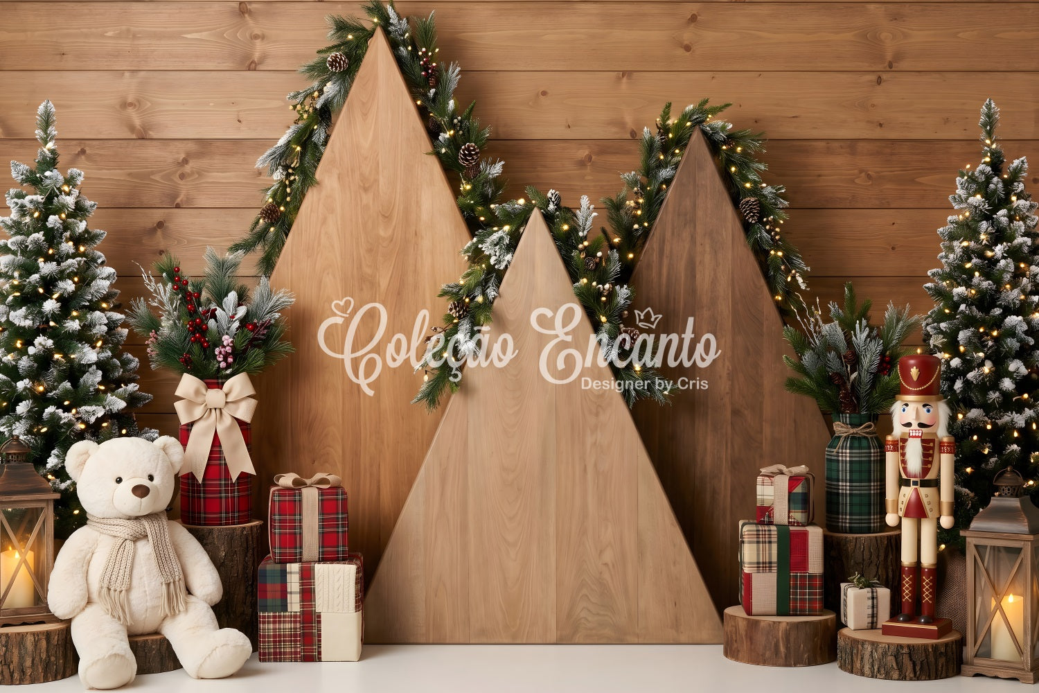 20x10 Christmas Backdrop Rustic Wooden House Arch Christmas Backdrops Photography UK CEM65-205