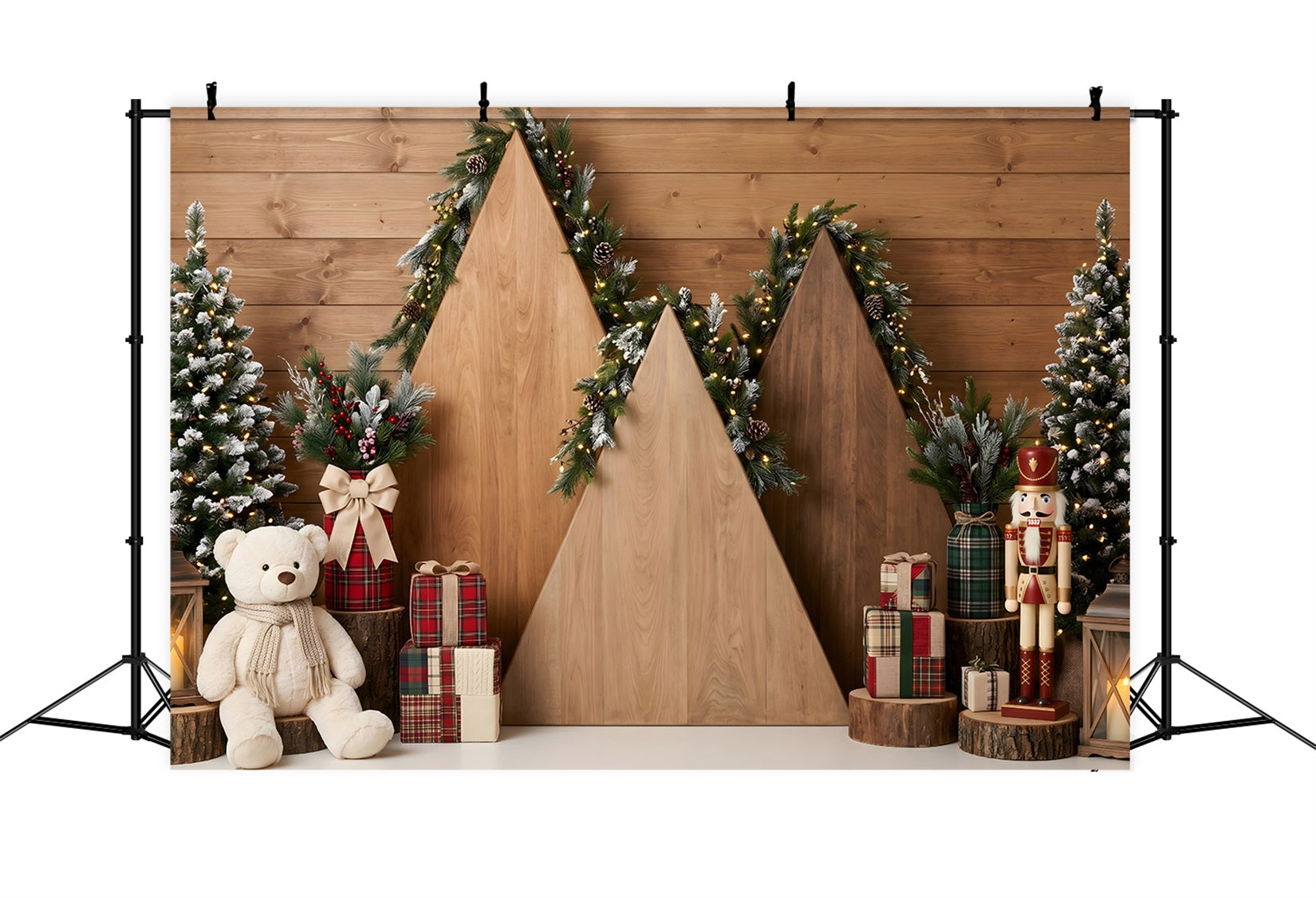 20x10 Christmas Backdrop Rustic Wooden House Arch Christmas Backdrops Photography UK CEM65-205