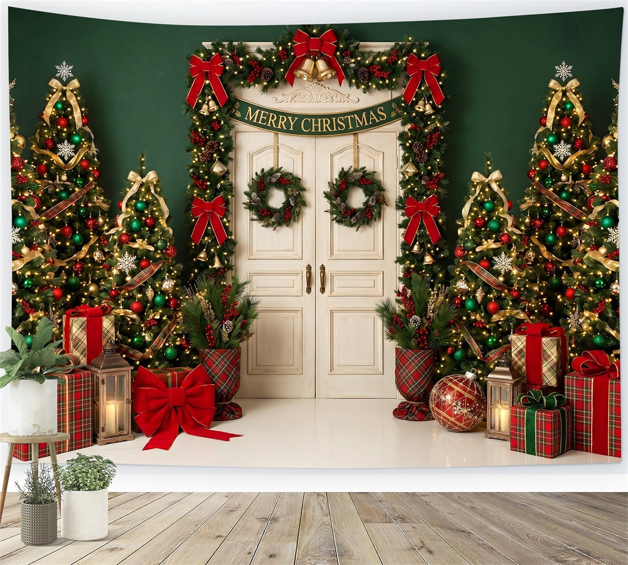 Christmas Backdrop 10x8 Emerald Doorway Festive Tree Christmas Backdrop For Photography UK CEM65-206