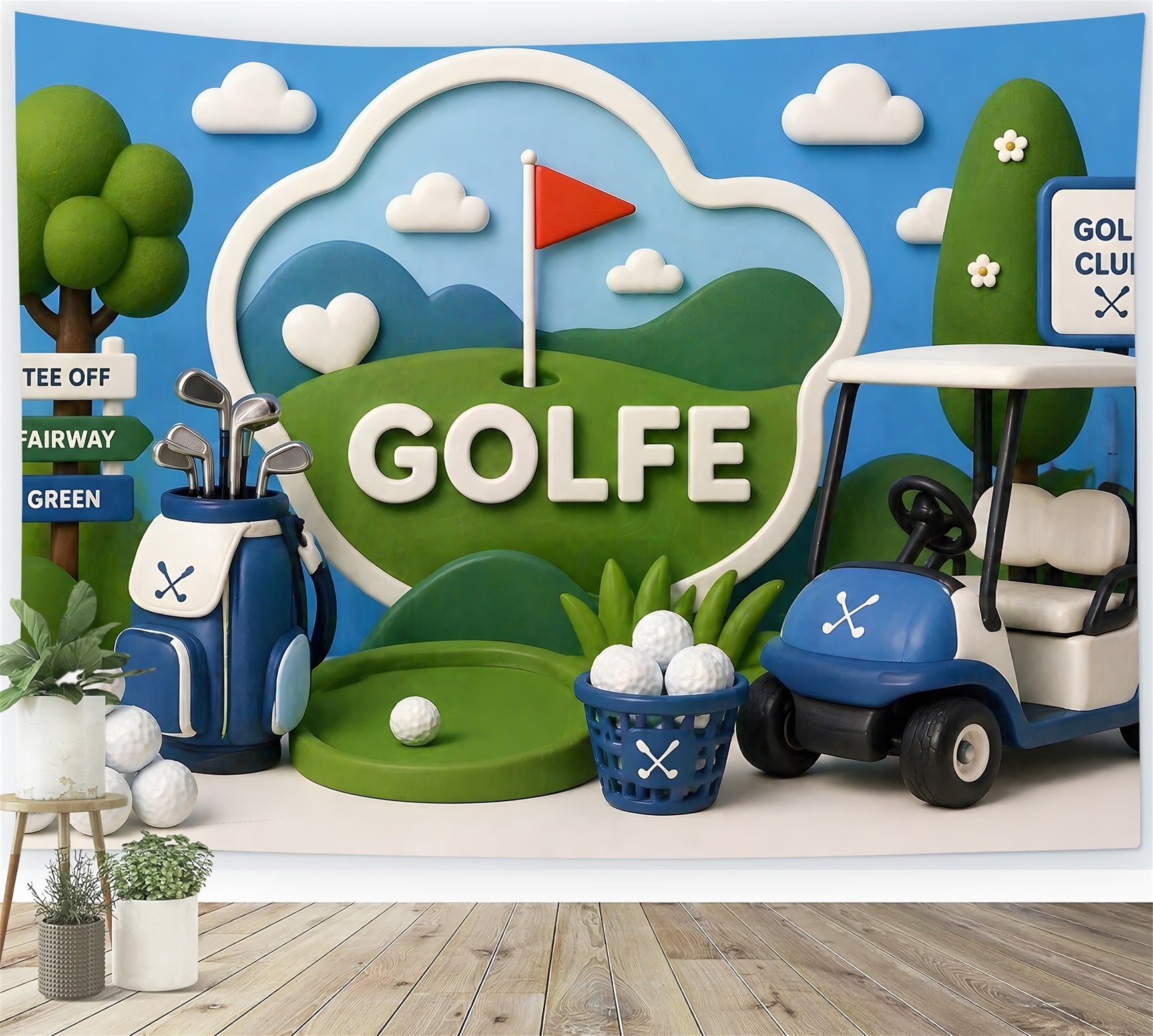 Kids Photography Backdrops Golf Fairway Cart Trophy Newborn Fabric Backdrop UK CEM65-21