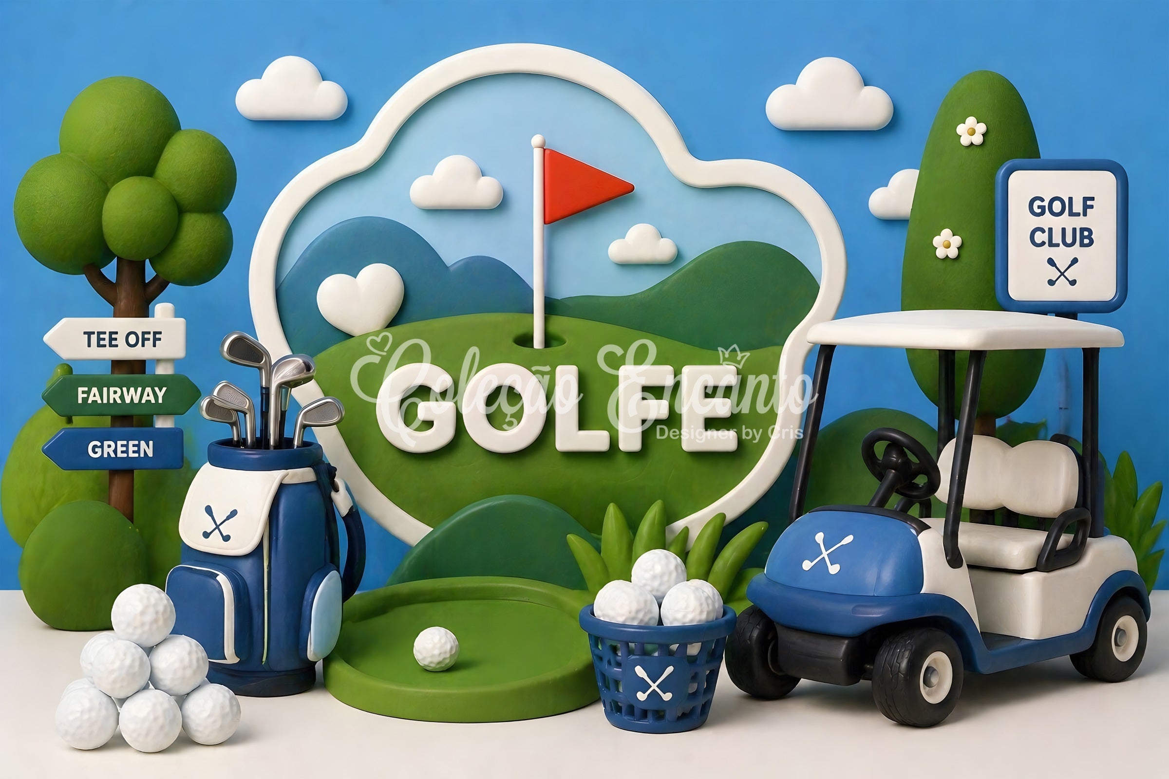 Kids Photography Backdrops Golf Fairway Cart Trophy Newborn Fabric Backdrop UK CEM65-21