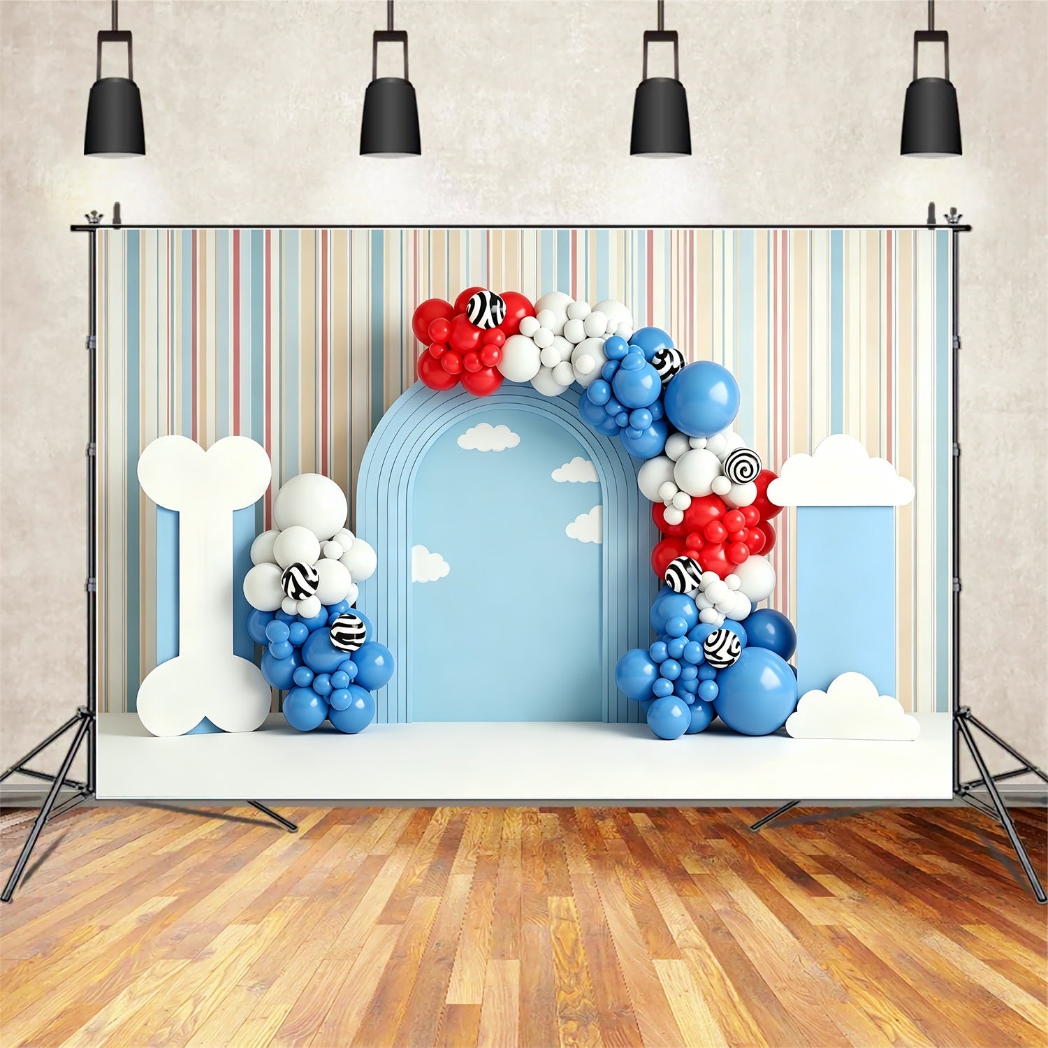 Childrens Photo Backdrops Puppy Bone Cloud Balloon Arch Newborn Backdrop UK CEM65-213