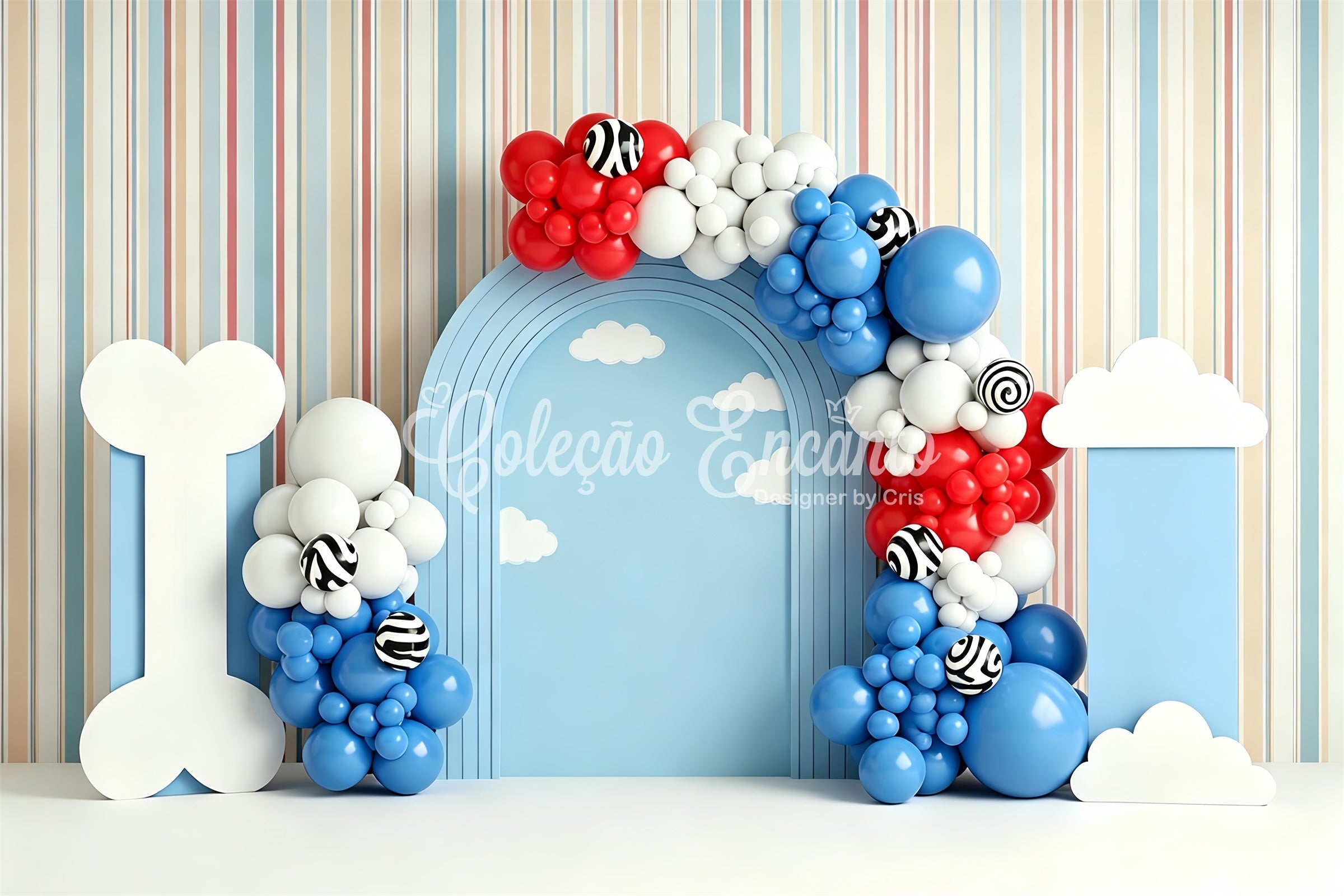 Childrens Photo Backdrops Puppy Bone Cloud Balloon Arch Newborn Backdrop UK CEM65-213