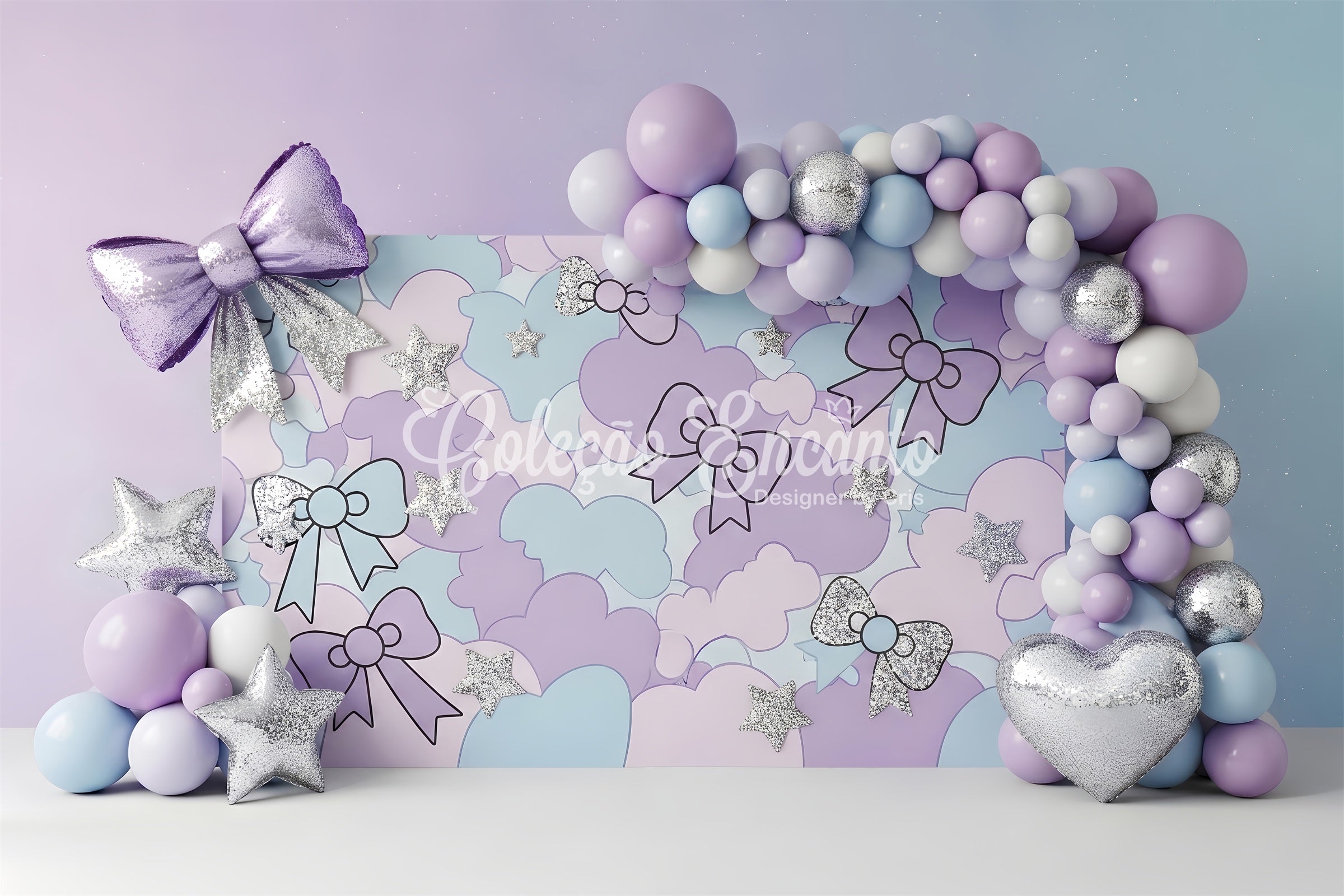 Newborn Photo Backdrops Pastel Bow Cloud Silver Stars Kids Backdrop Photoshoot UK CEM65-215